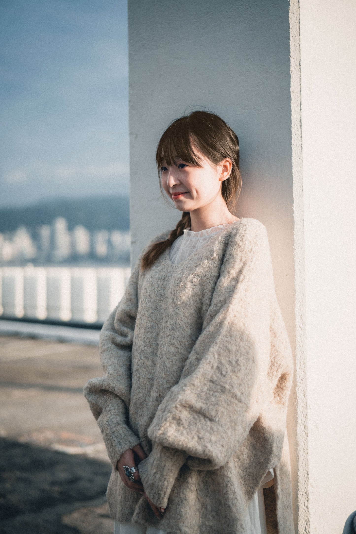 羊毛混紡V領針織上衣|3色入