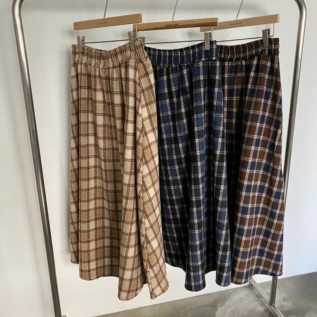 絨面格子A字半身裙|3色入