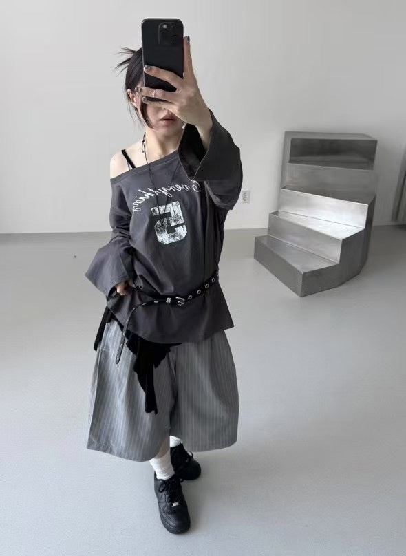 直條子六分西裝褲(連皮帶)|2色入