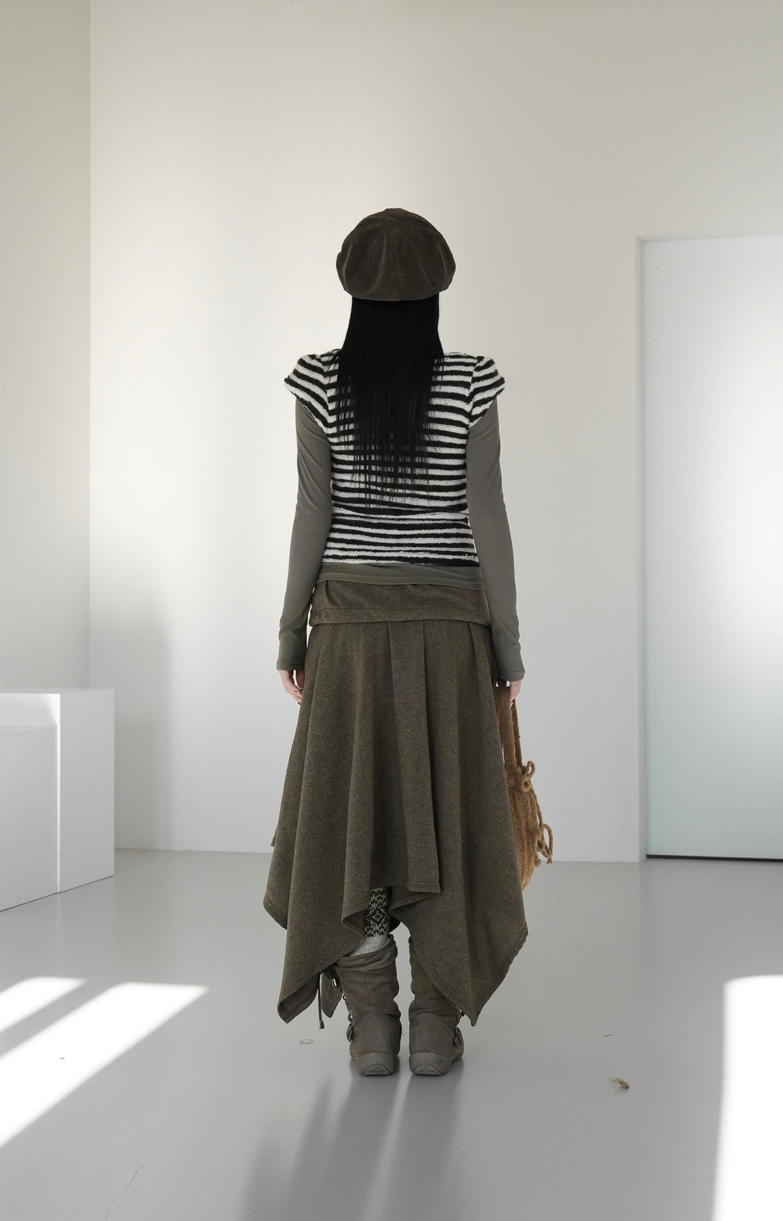 不對稱下擺中長版半裙|2色入