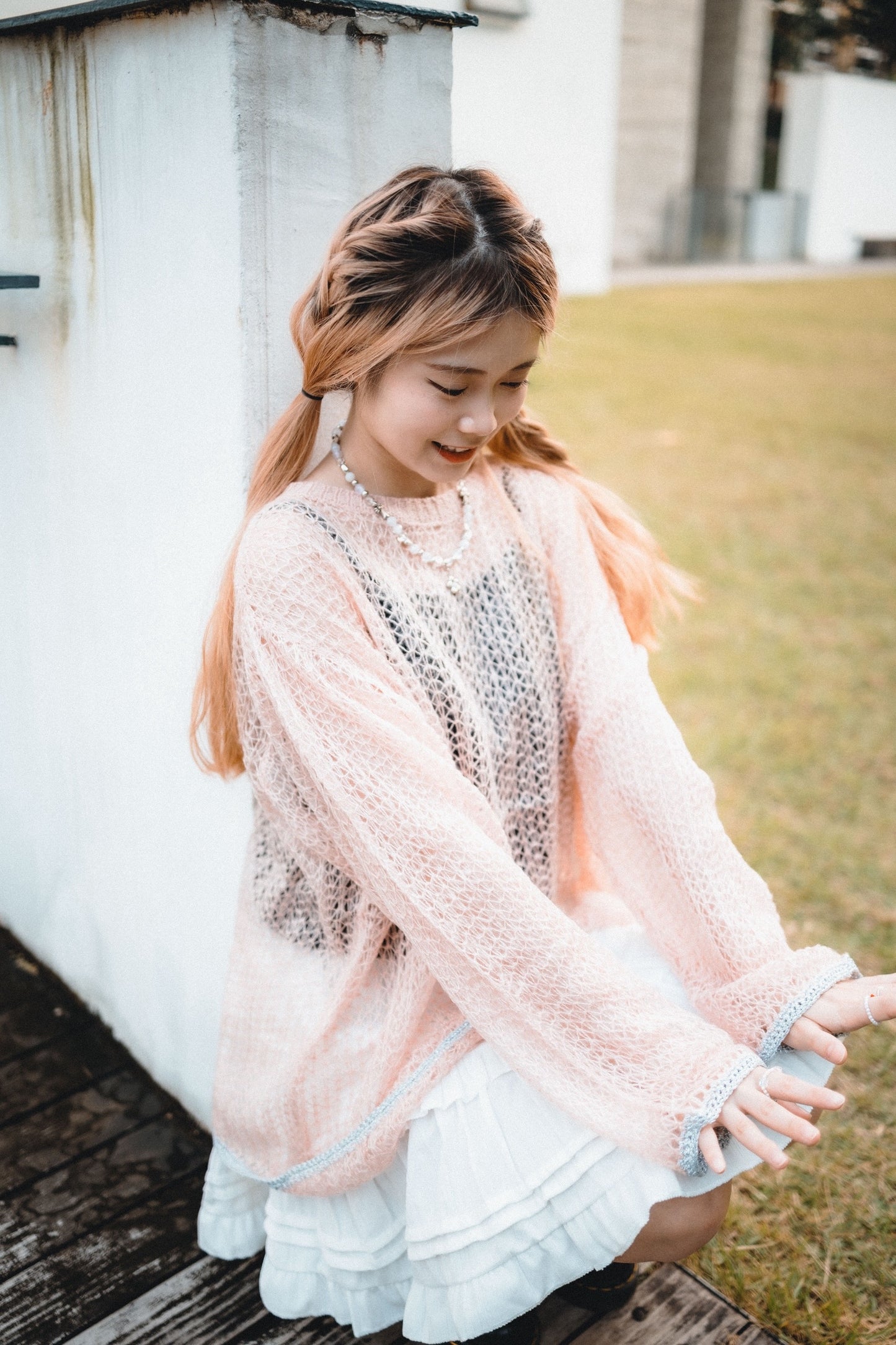 Soft Pastel~ 透膚拼色邊編織上衣|5色入