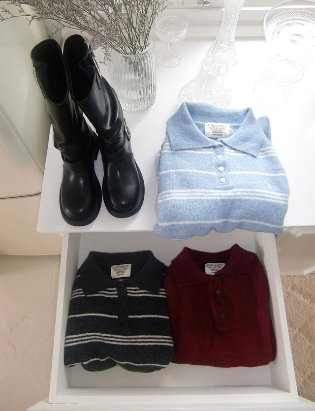 寬鬆鈕扣領羊毛針織衫|8色入