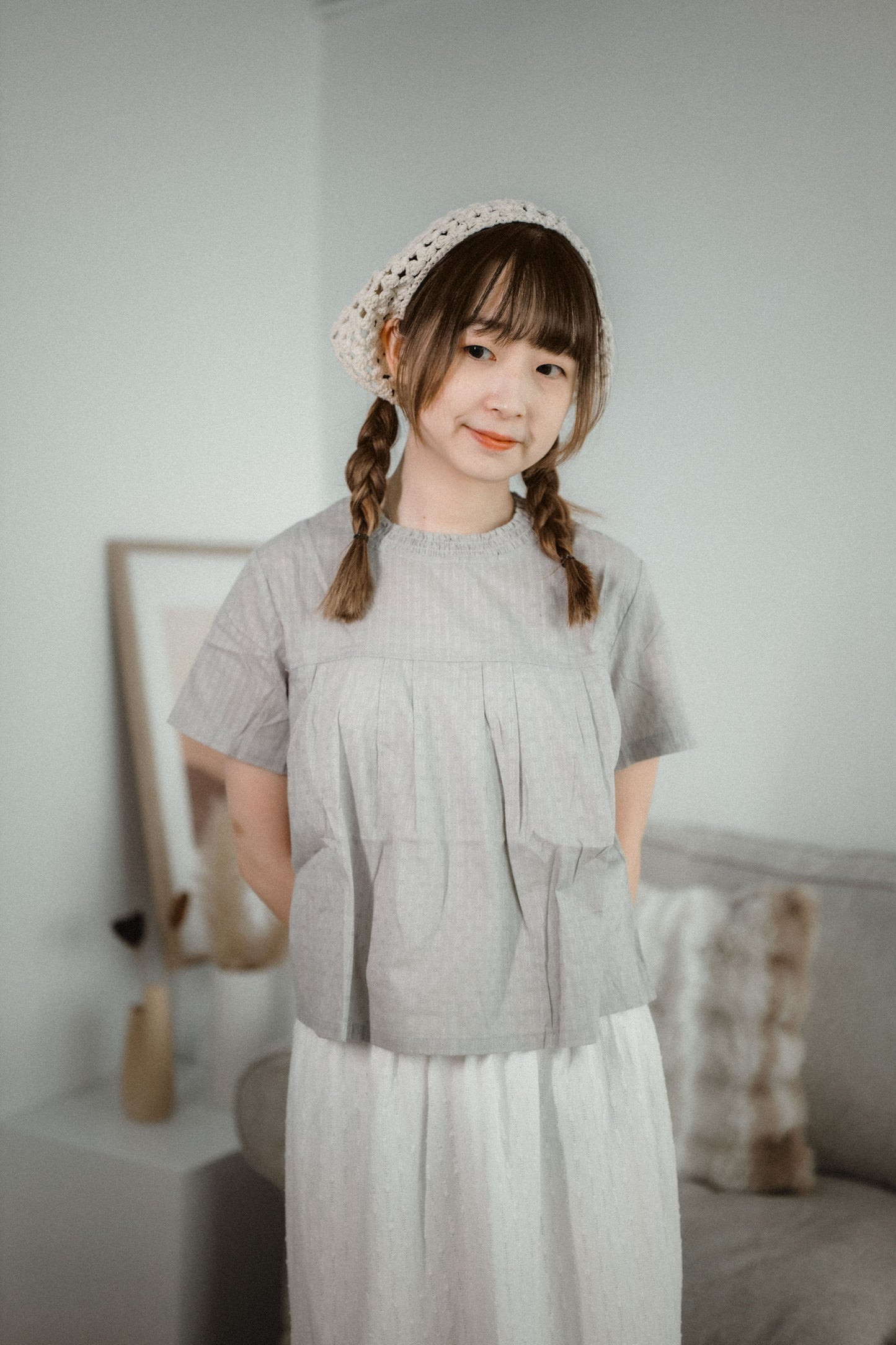 慵懶感Ruffle領豎紋寬鬆襯衫TOP|3色入