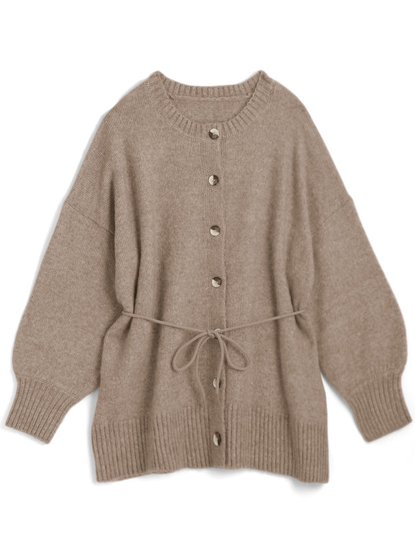 馬海毛觸感針織開襟衫搭配腰帶|5色入