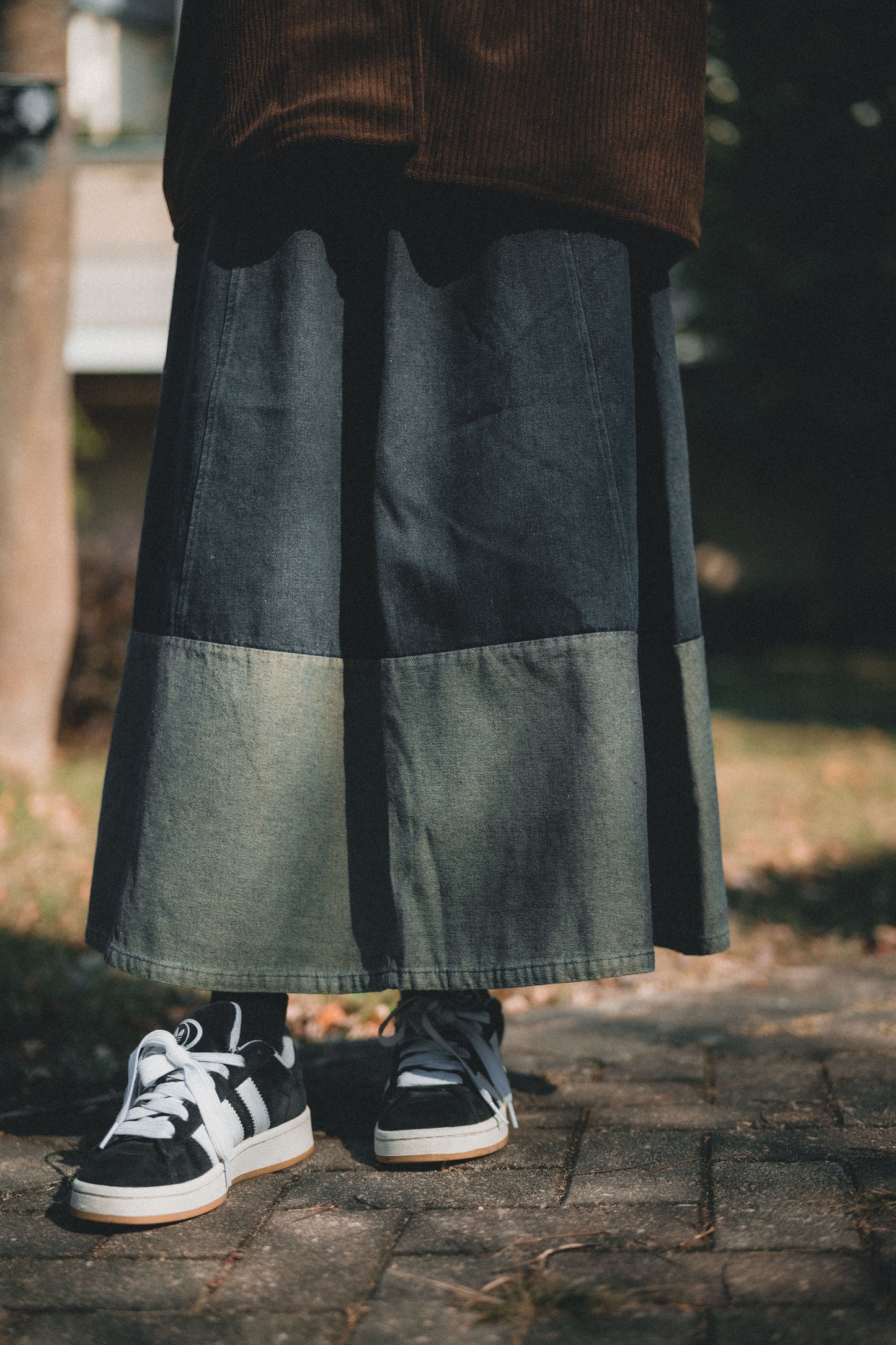 森系🌿 復古寬版拼色牛仔半裙|2色入