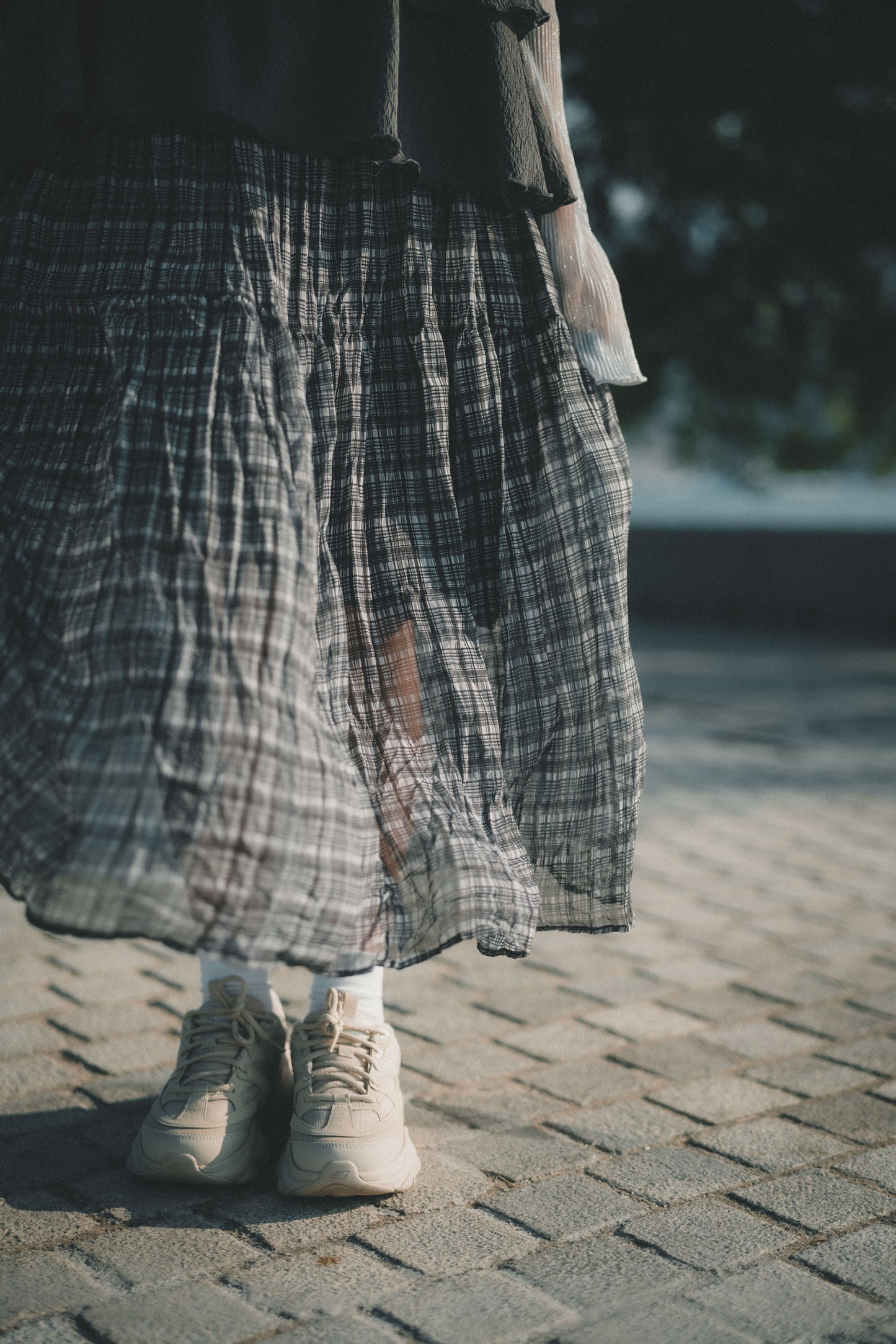 小格子飄逸兩層皺質雪紡裙|2色入