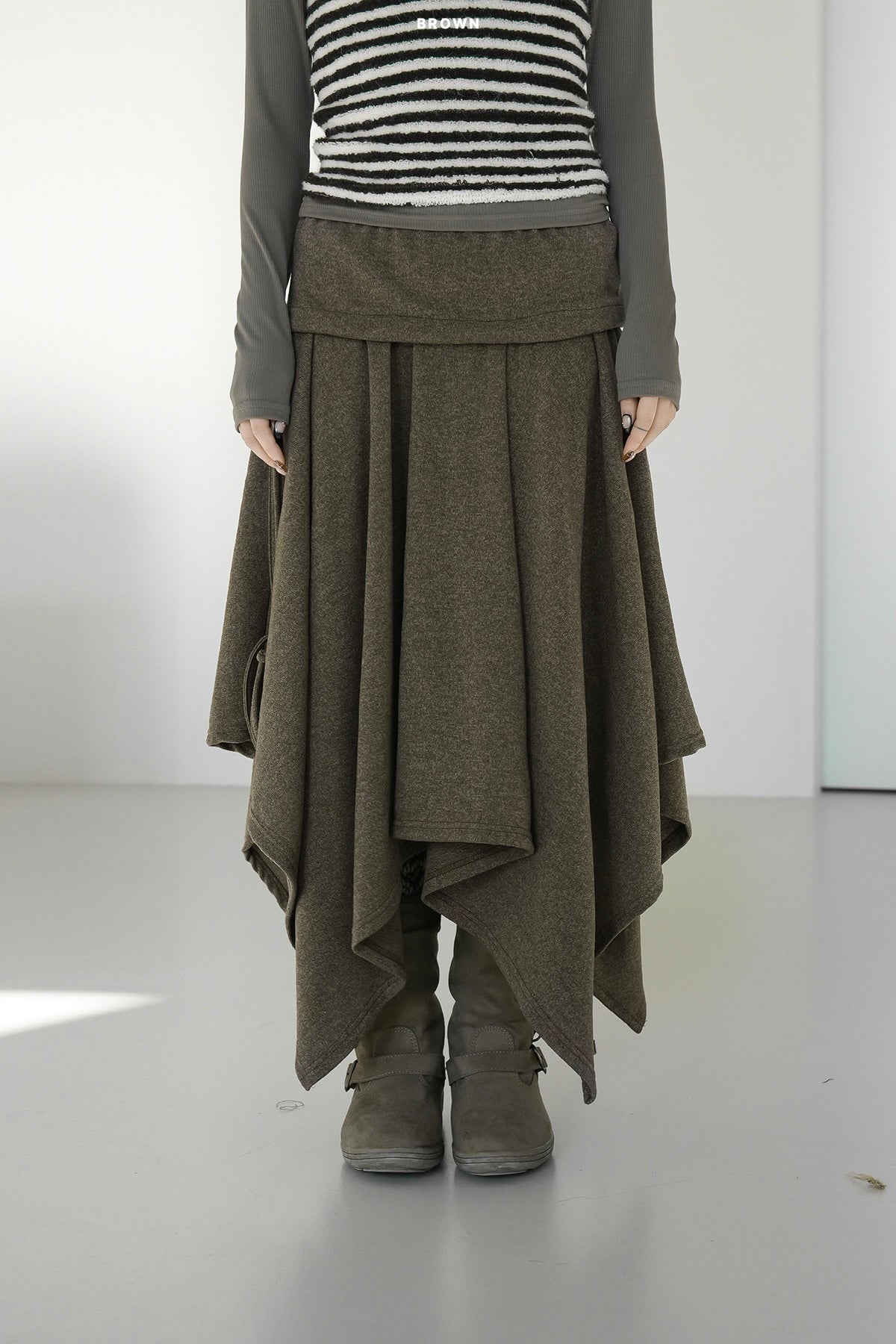 不對稱下擺中長版半裙|2色入