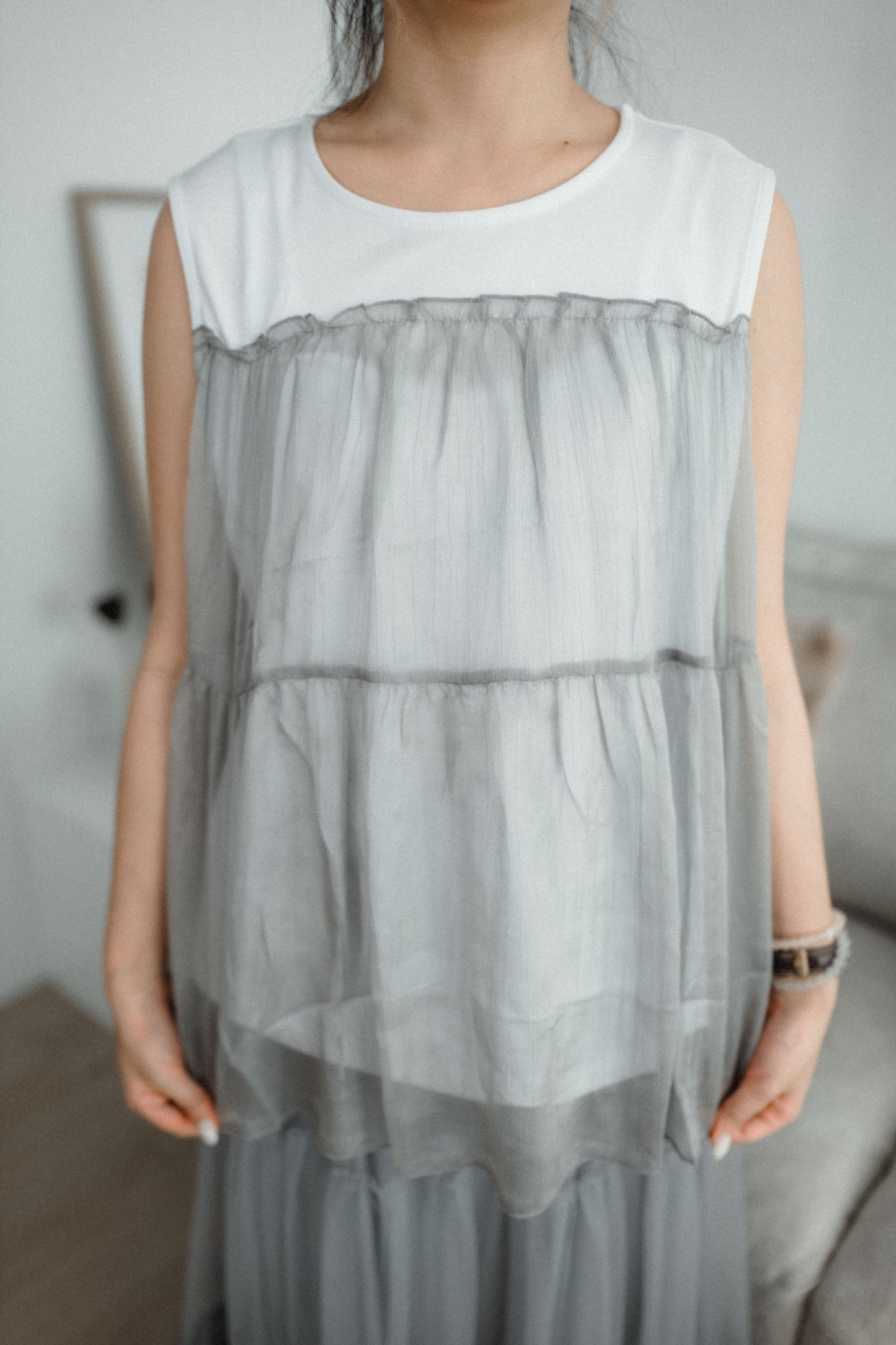 拼接蛋糕半紗背心|4色入