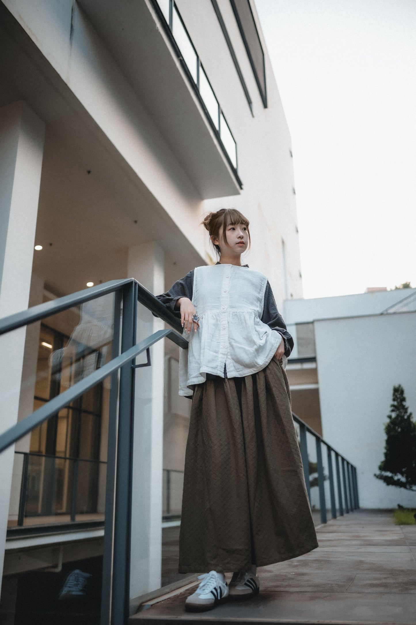 菱格壓紋棉A字闊裙|2色入