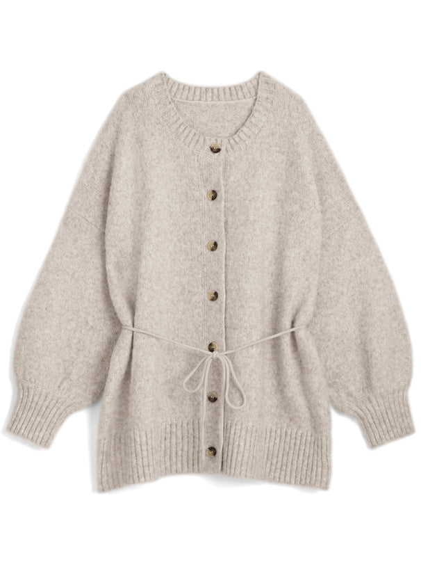 馬海毛觸感針織開襟衫搭配腰帶|5色入