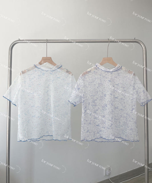 明線花花透膚感ruffle top|2色入