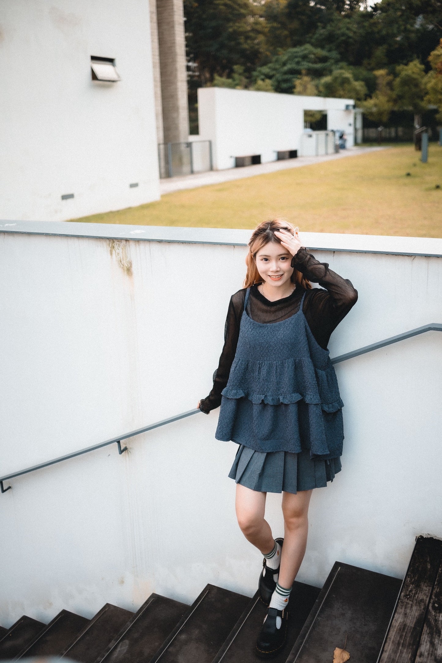 蝴蝶綁繩腰帶百褶短裙|2色入