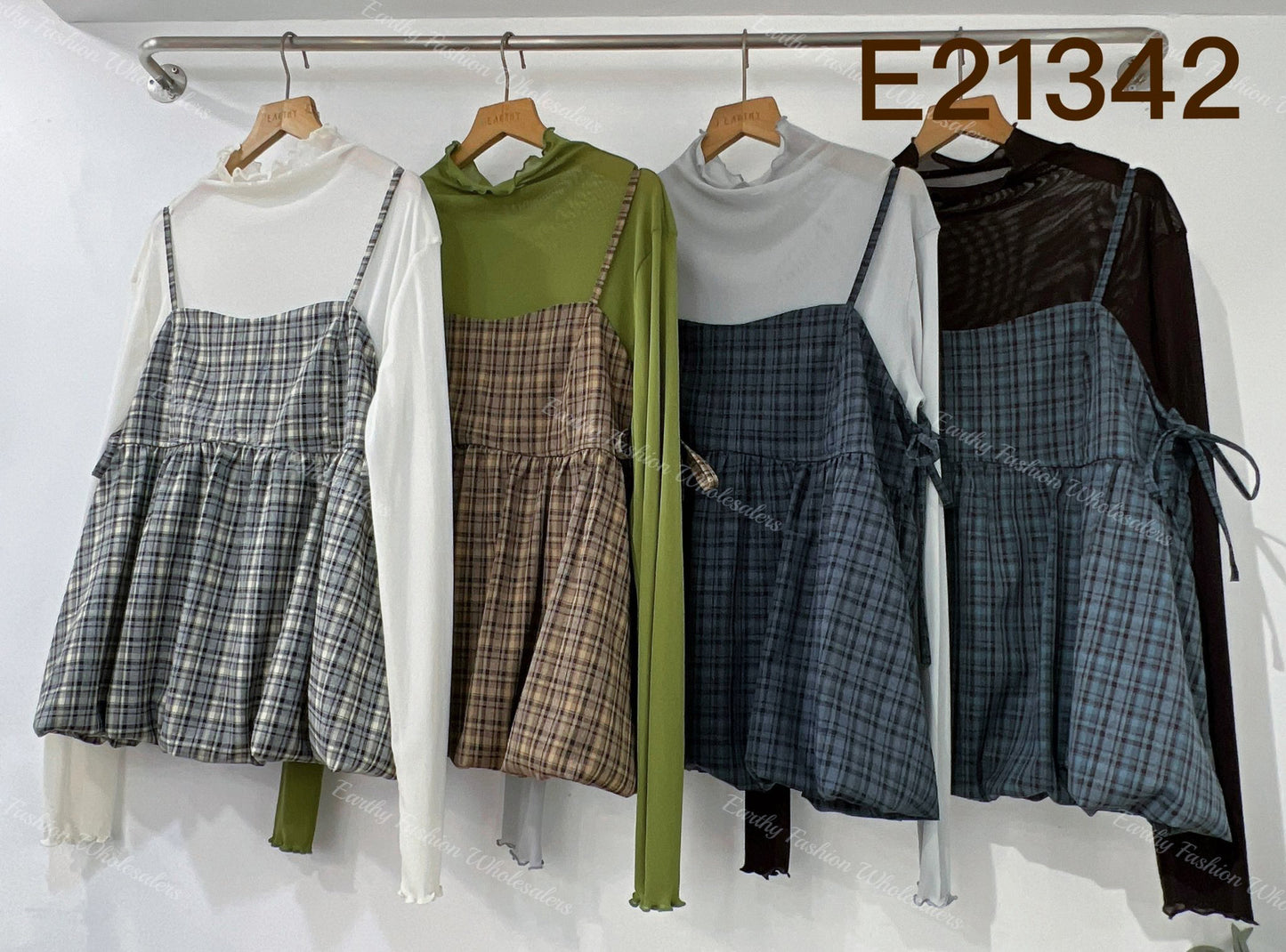 秋冬格紋🪟側綁帶泡泡背心外搭|4色入