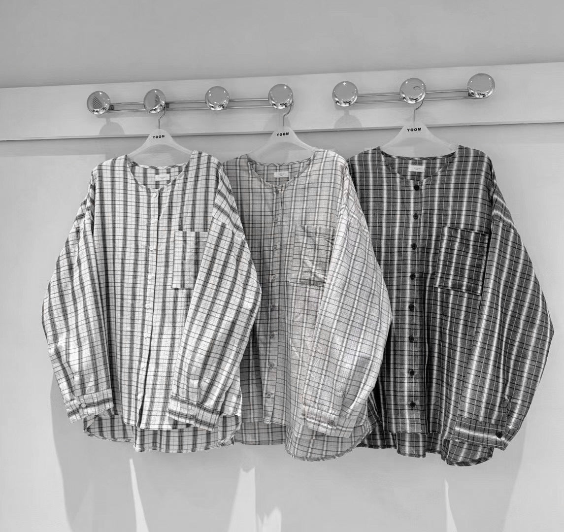 復古文青風口袋圓領格子恤衫|3色入