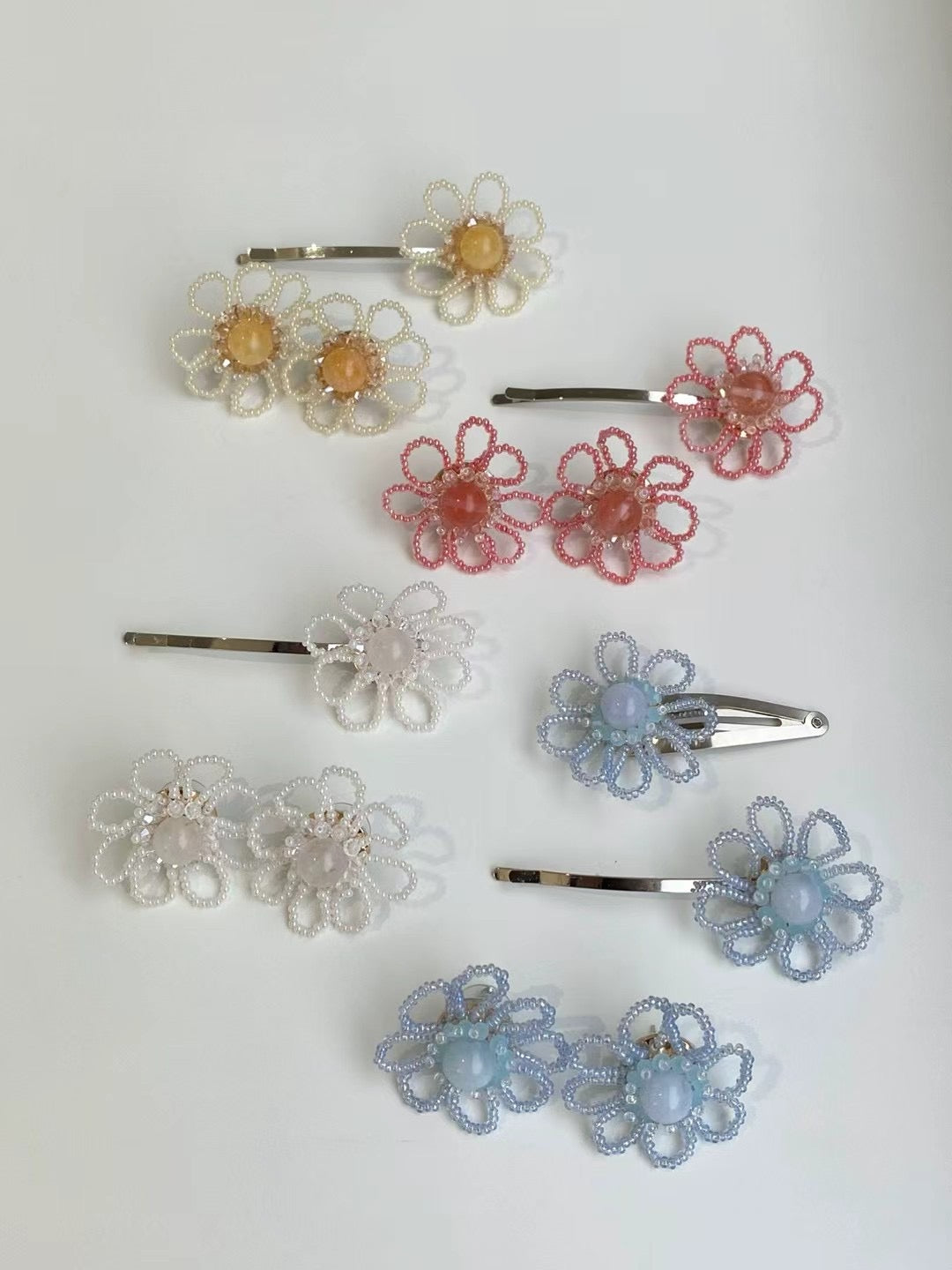 珠珠小花耳環/ 髮夾|4色入