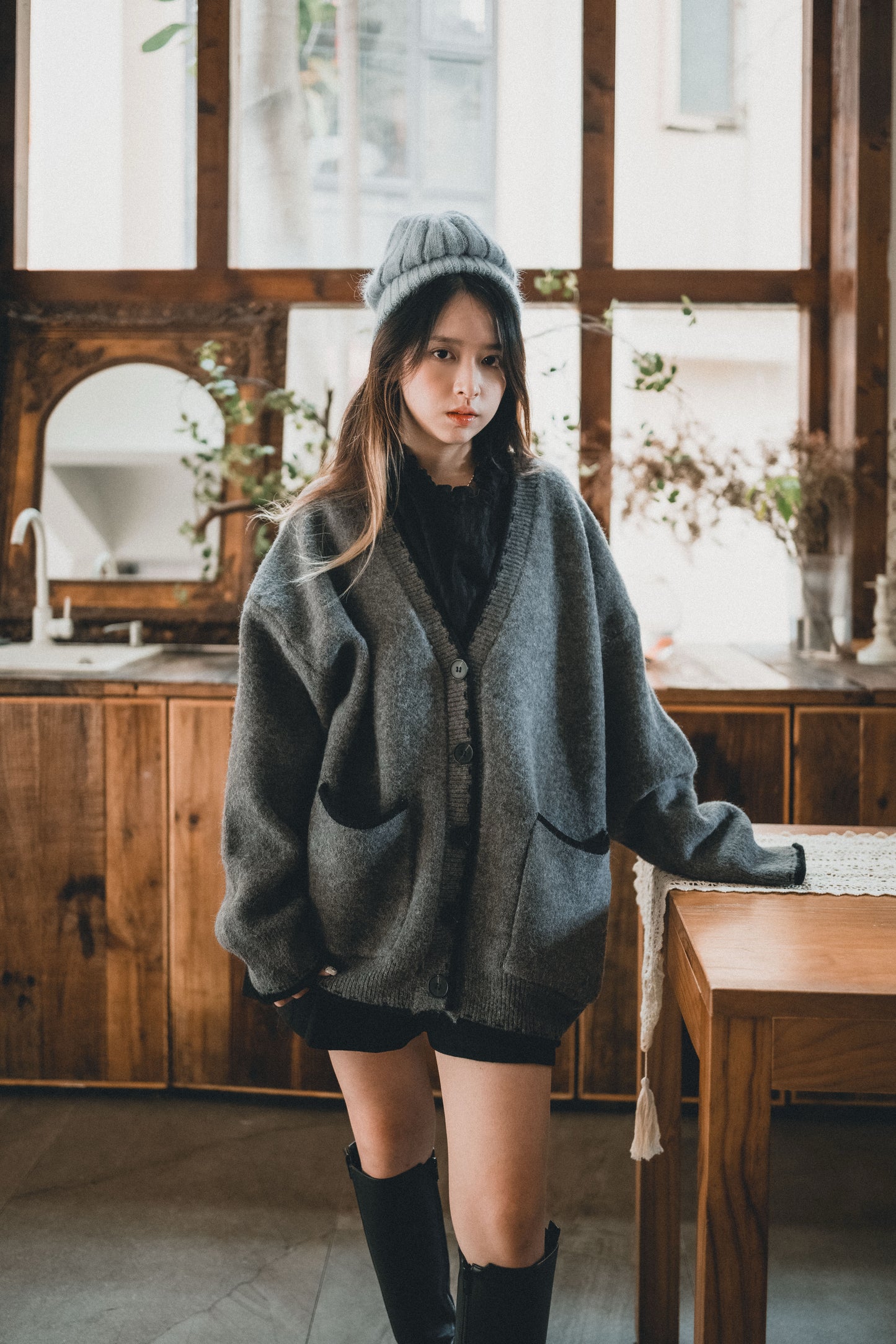 厚實拼邊長外套|3色入