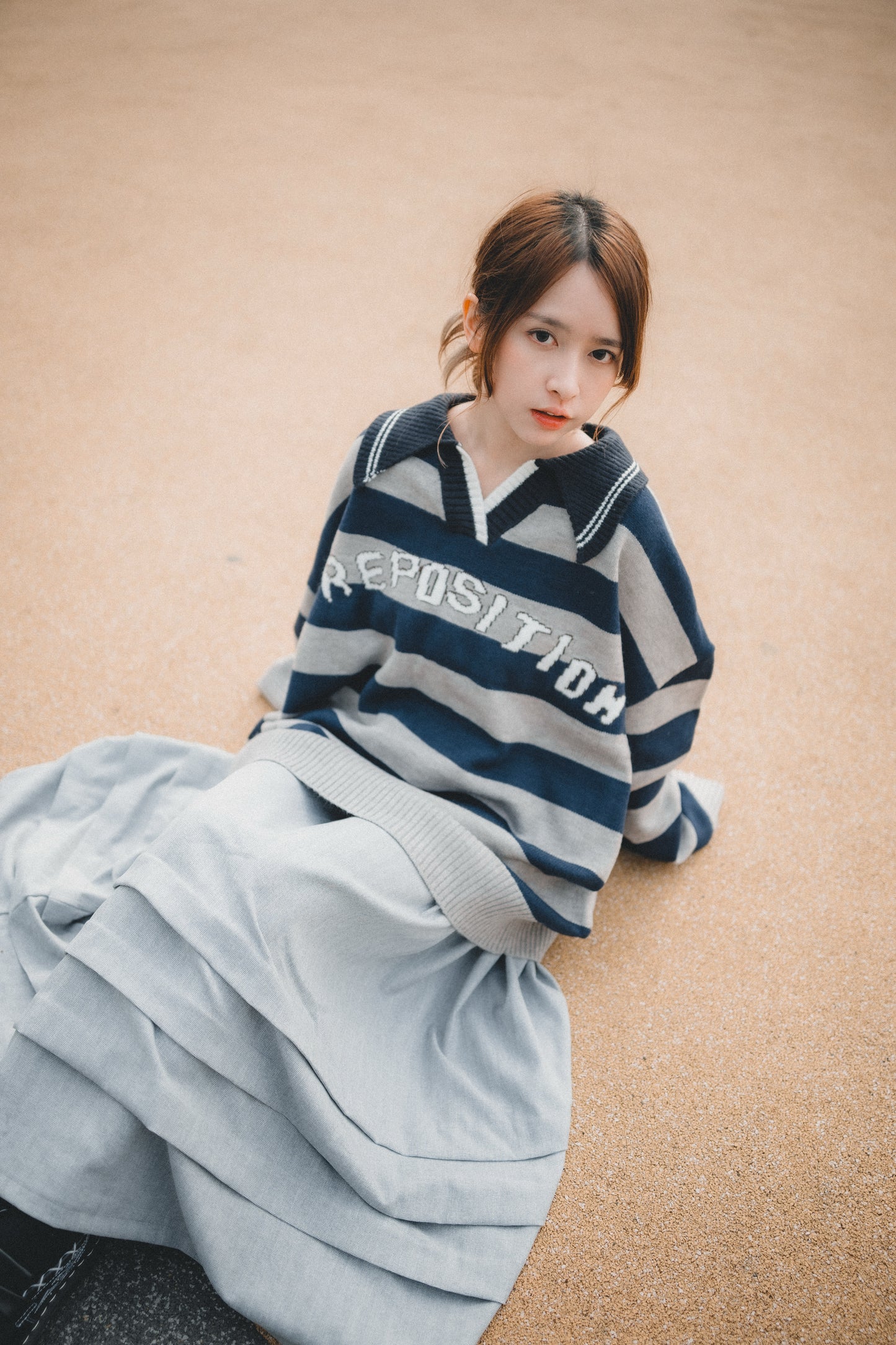 復古棒球風REPOSITION拼色針織上衣|3色入