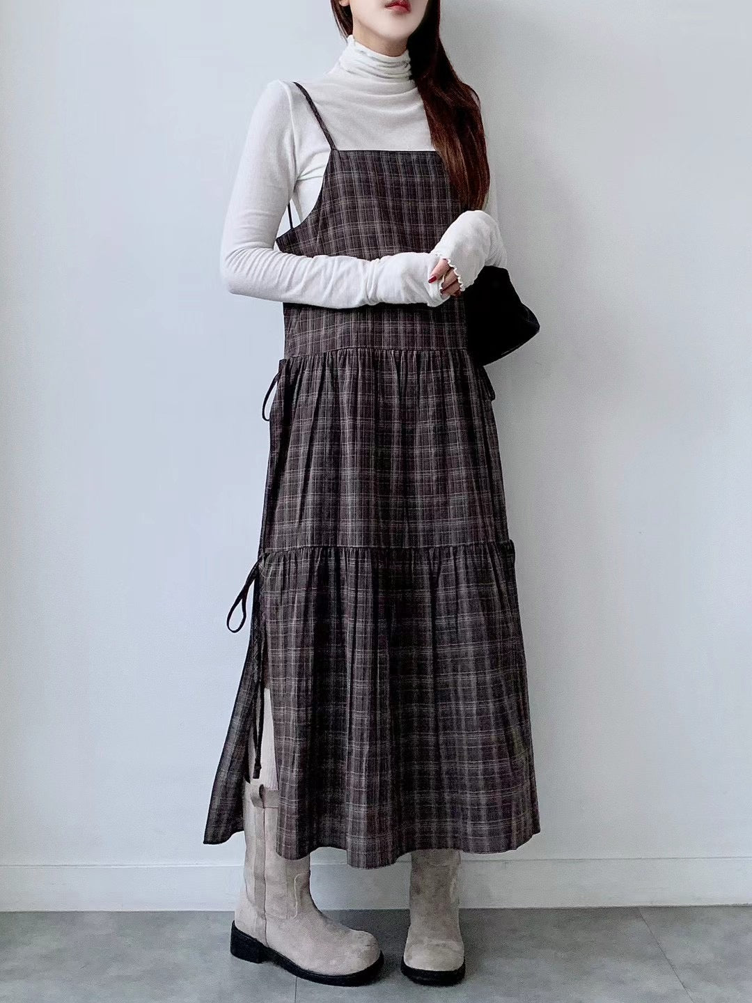 側分岔綁結格紋吊帶OPS🪵|2色入