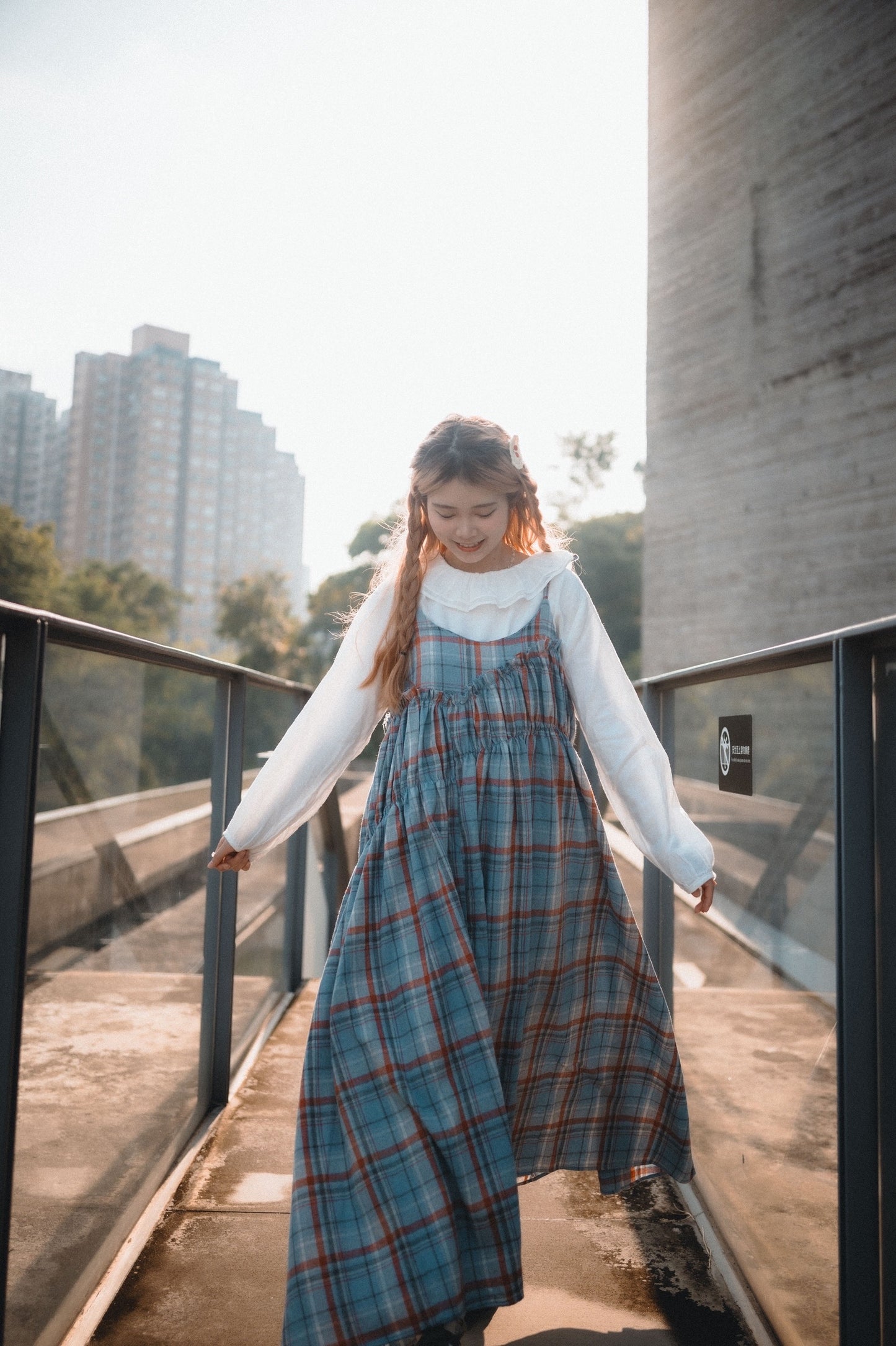 格子斜Ruffle吊帶OPS|2色入