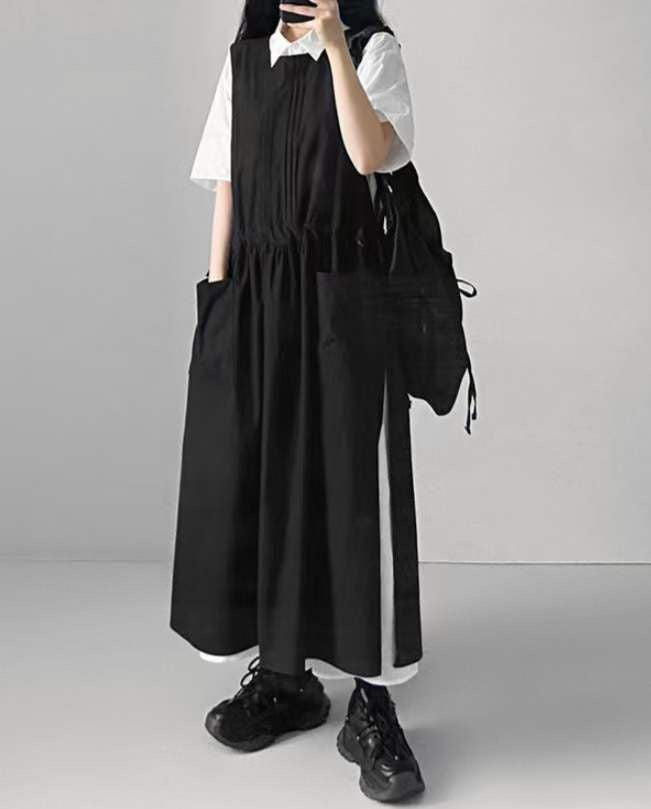 風琴摺紋側綁帶棉麻背心OPS|2色入