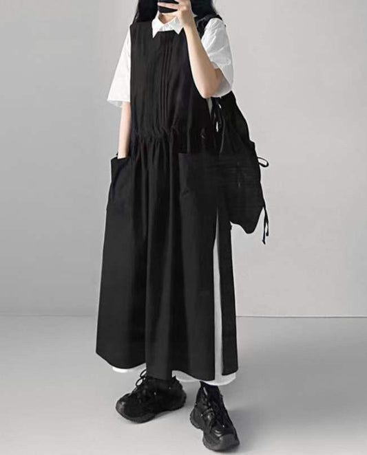 風琴摺紋側綁帶棉麻背心OPS|2色入