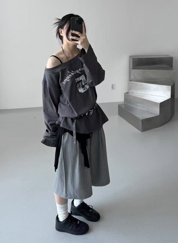 直條子六分西裝褲(連皮帶)|2色入