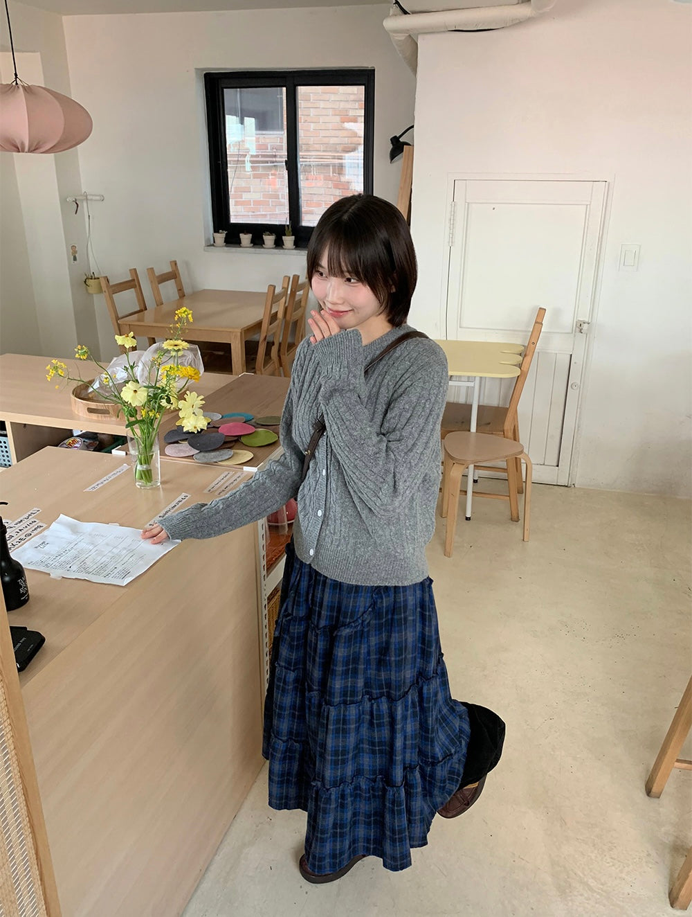 日系格紋荷葉邊復古長裙|2色入