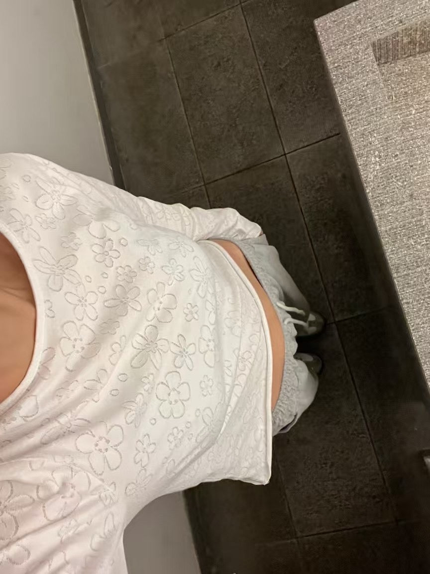 鏤花圖案捲邊長袖上衣|2色入