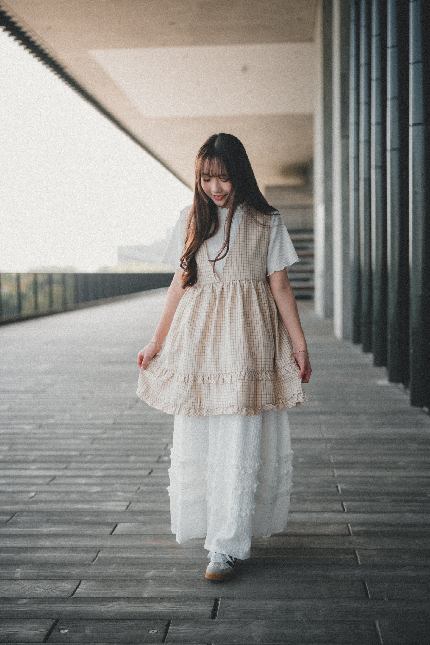 三層Ruffle Ruffle暗格紋半身裙|3色入