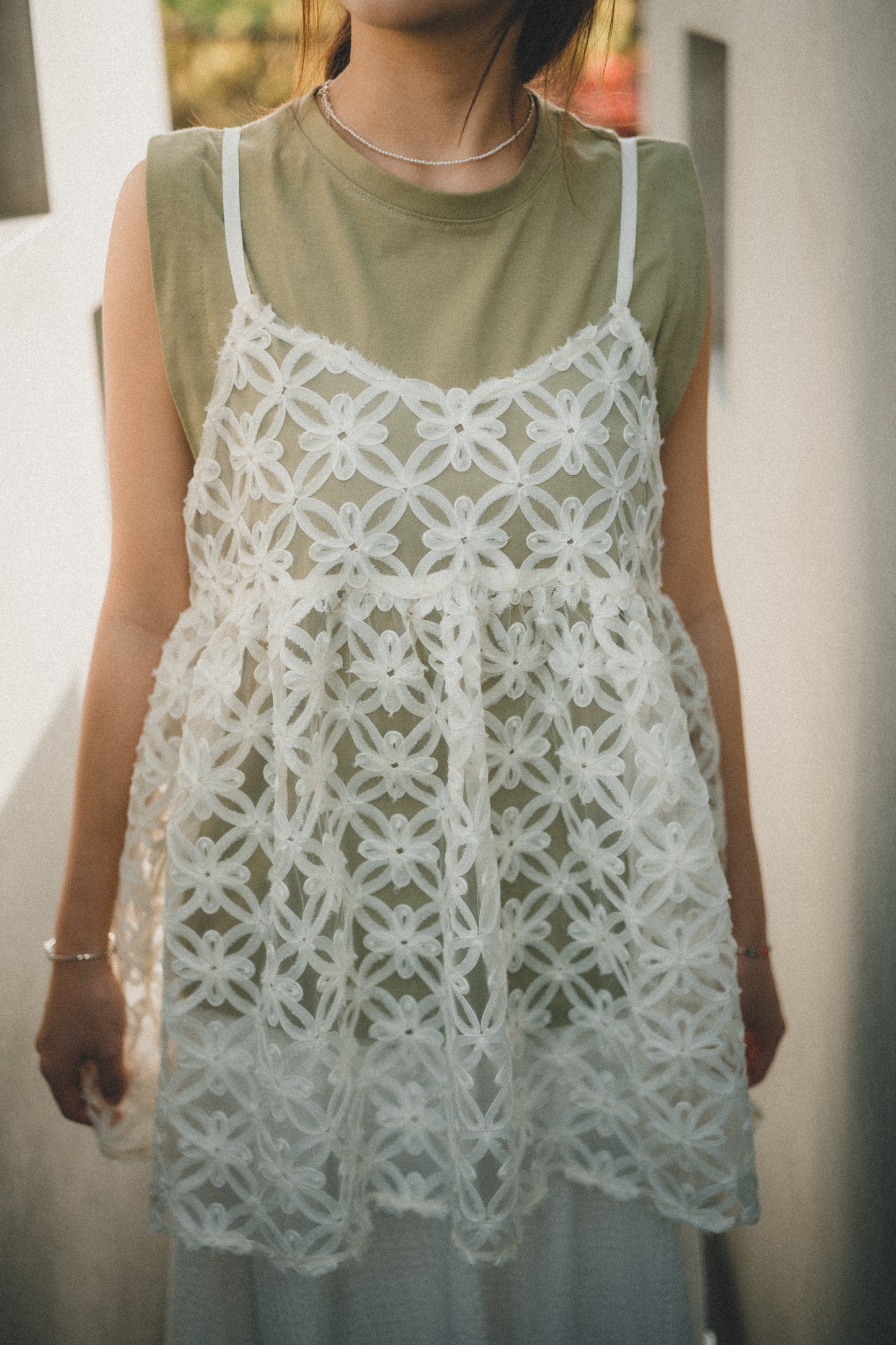 Spring! 鏤空花花吊帶傘layer|2色入