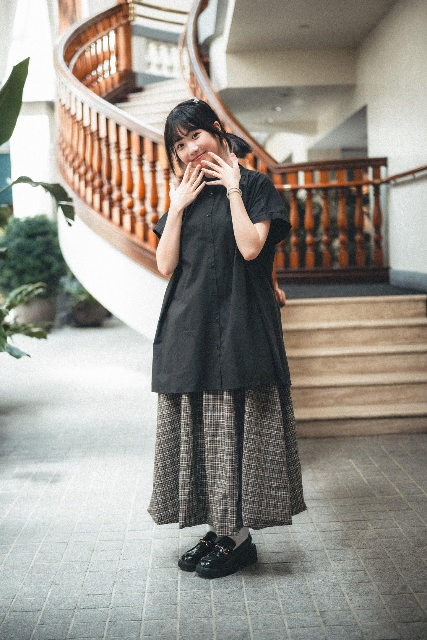 小飛袖鈕扣中長襯衫|2色入