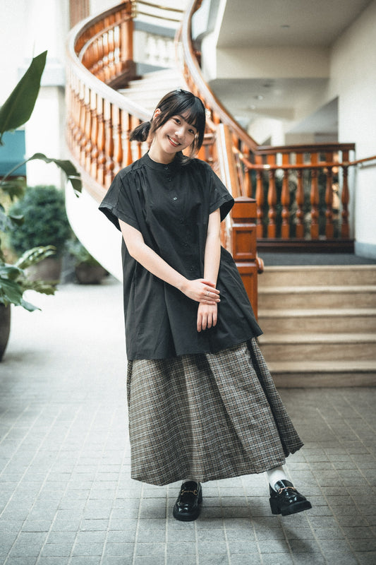 獨家!大地色tone🧋格子雲朵泡泡裙|2色入