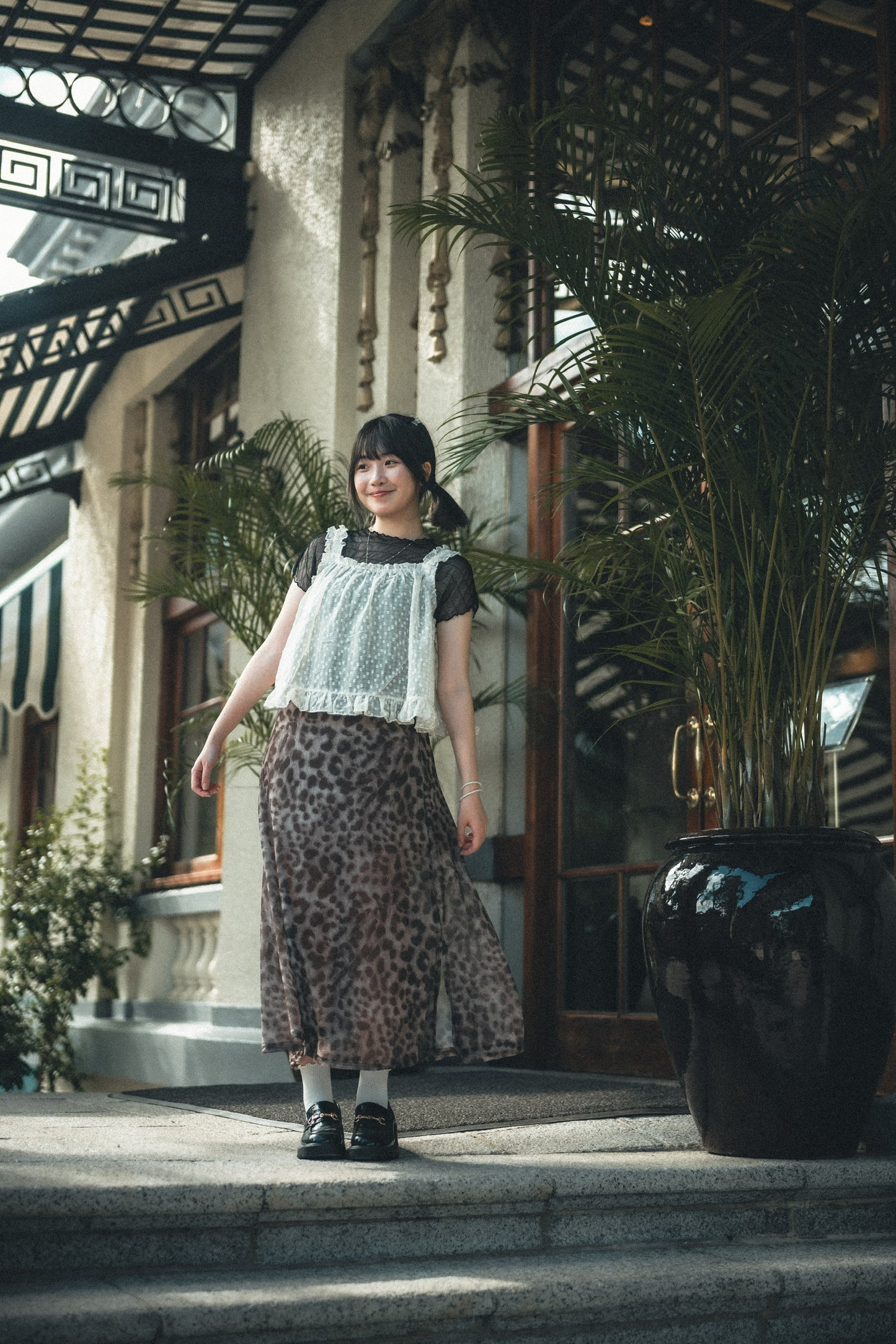 透紗~涼爽款豹紋開岔半裙|2色入