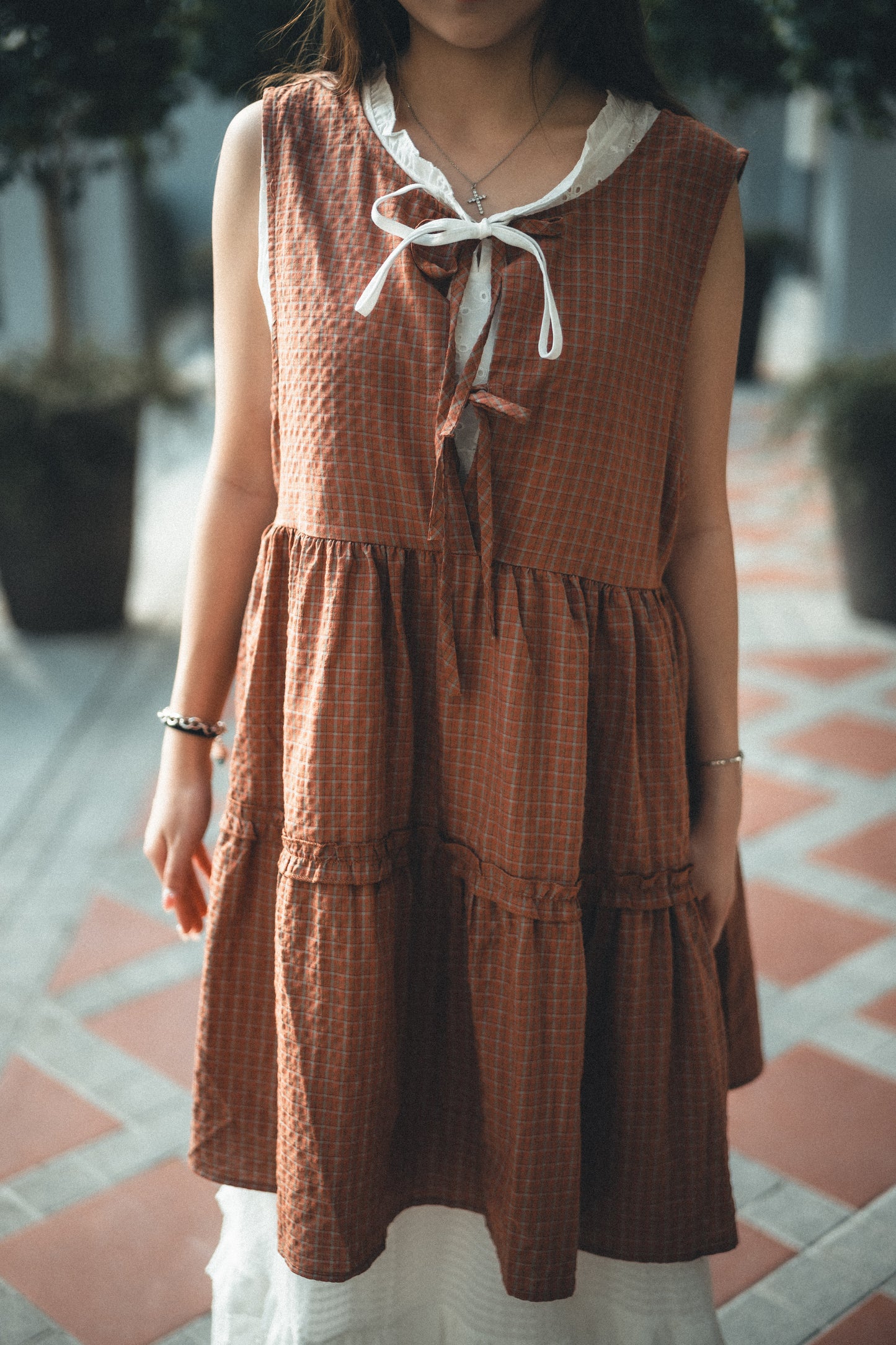 獨家!格紋ruffle綁帶馬甲背心|2色入