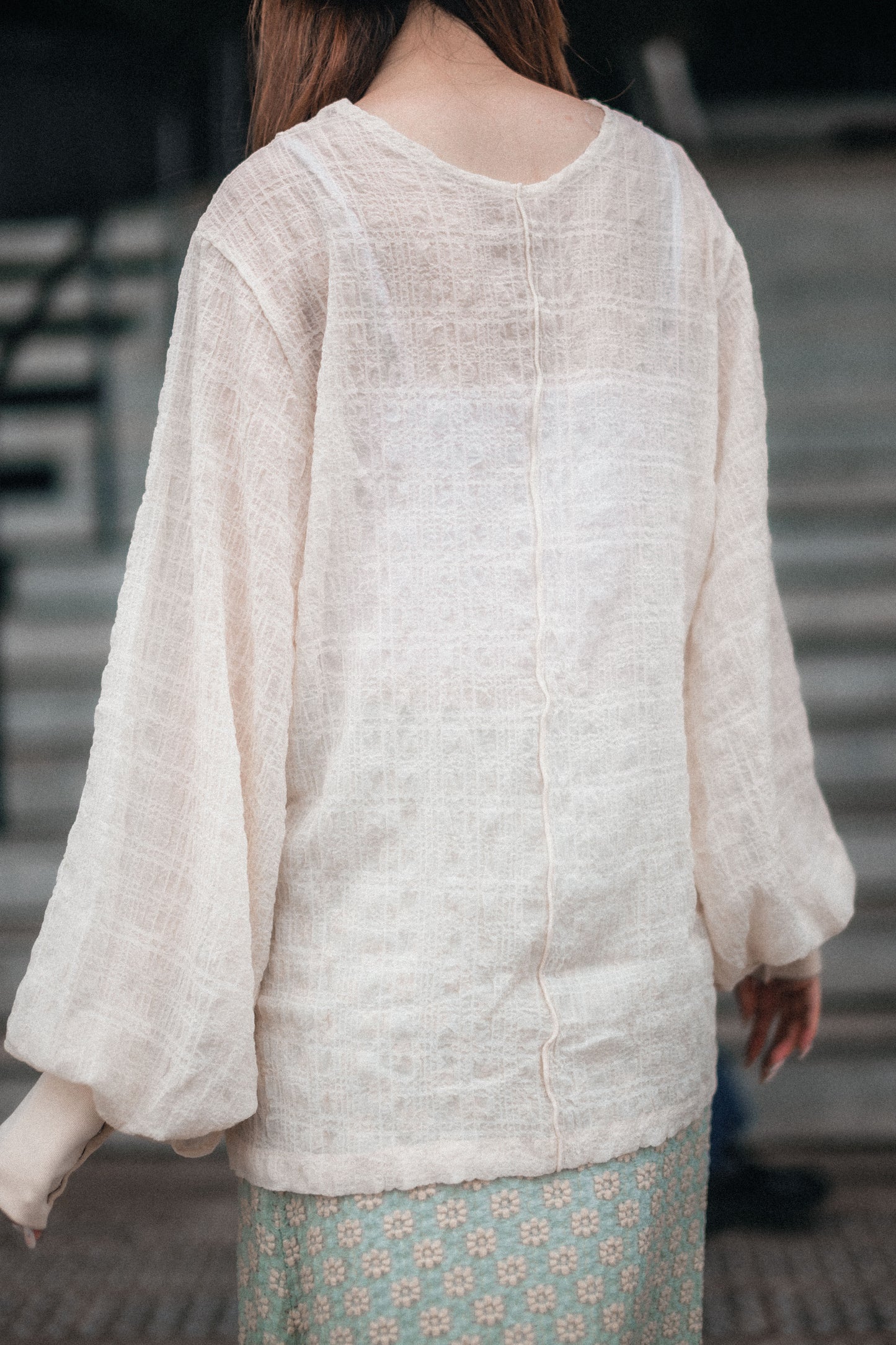 JP紋理感立體綫條雪紡泡泡感上衣|3色入