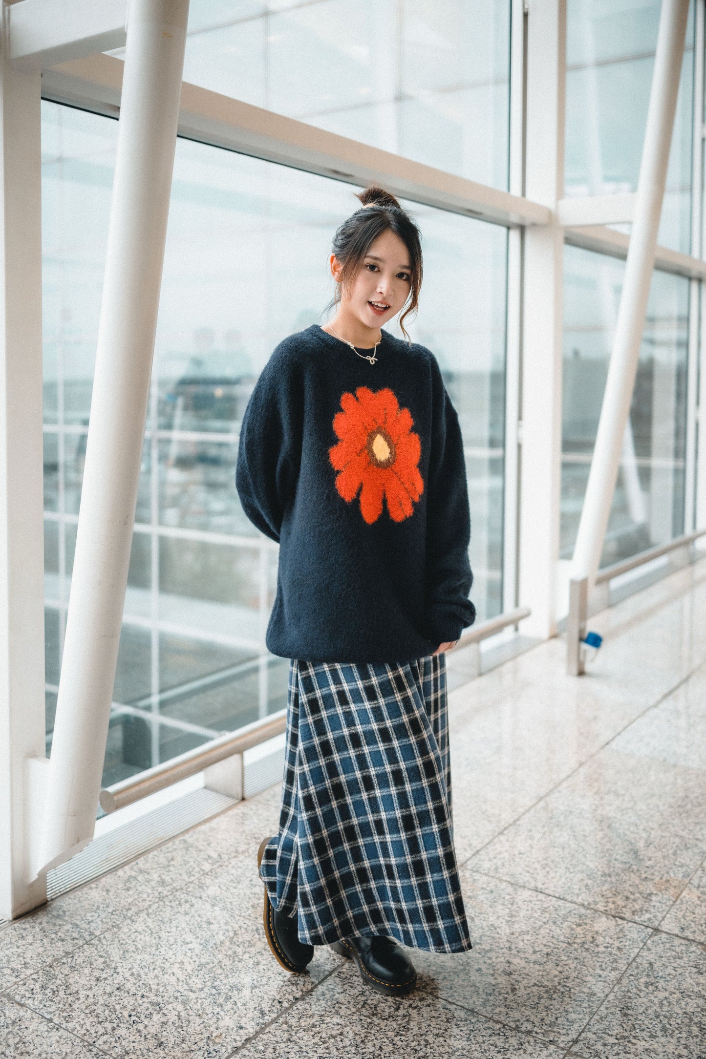 絨面格子A字半身裙|3色入