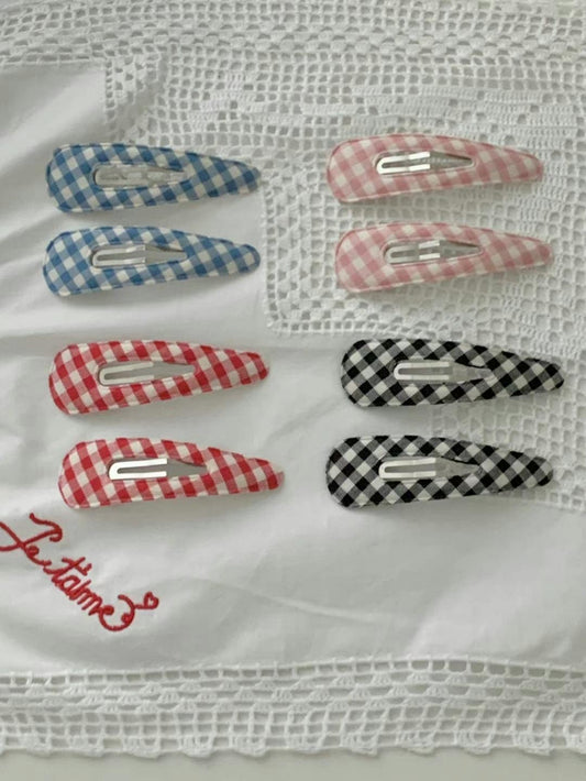 可愛斜格紋髮夾子2pcs|4色入