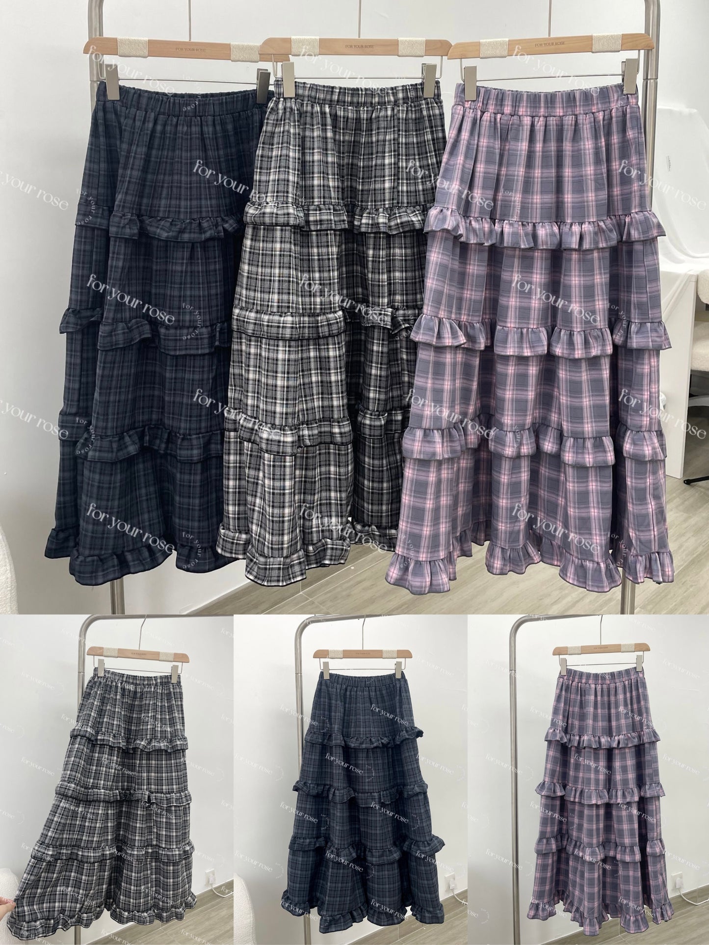 格紋蛋糕ruffle半裙|3色入