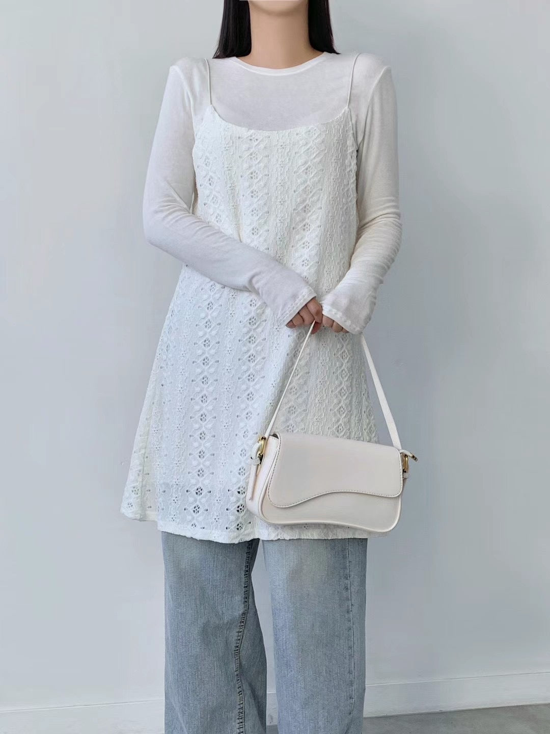 鈎織鏤花吊帶中長款OPS|3色入