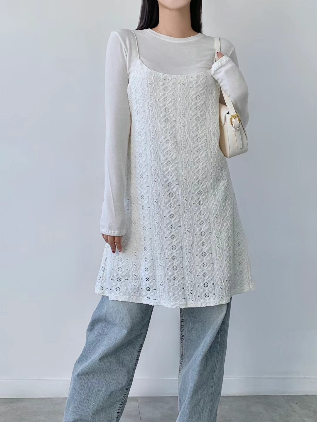 鈎織鏤花吊帶中長款OPS|3色入