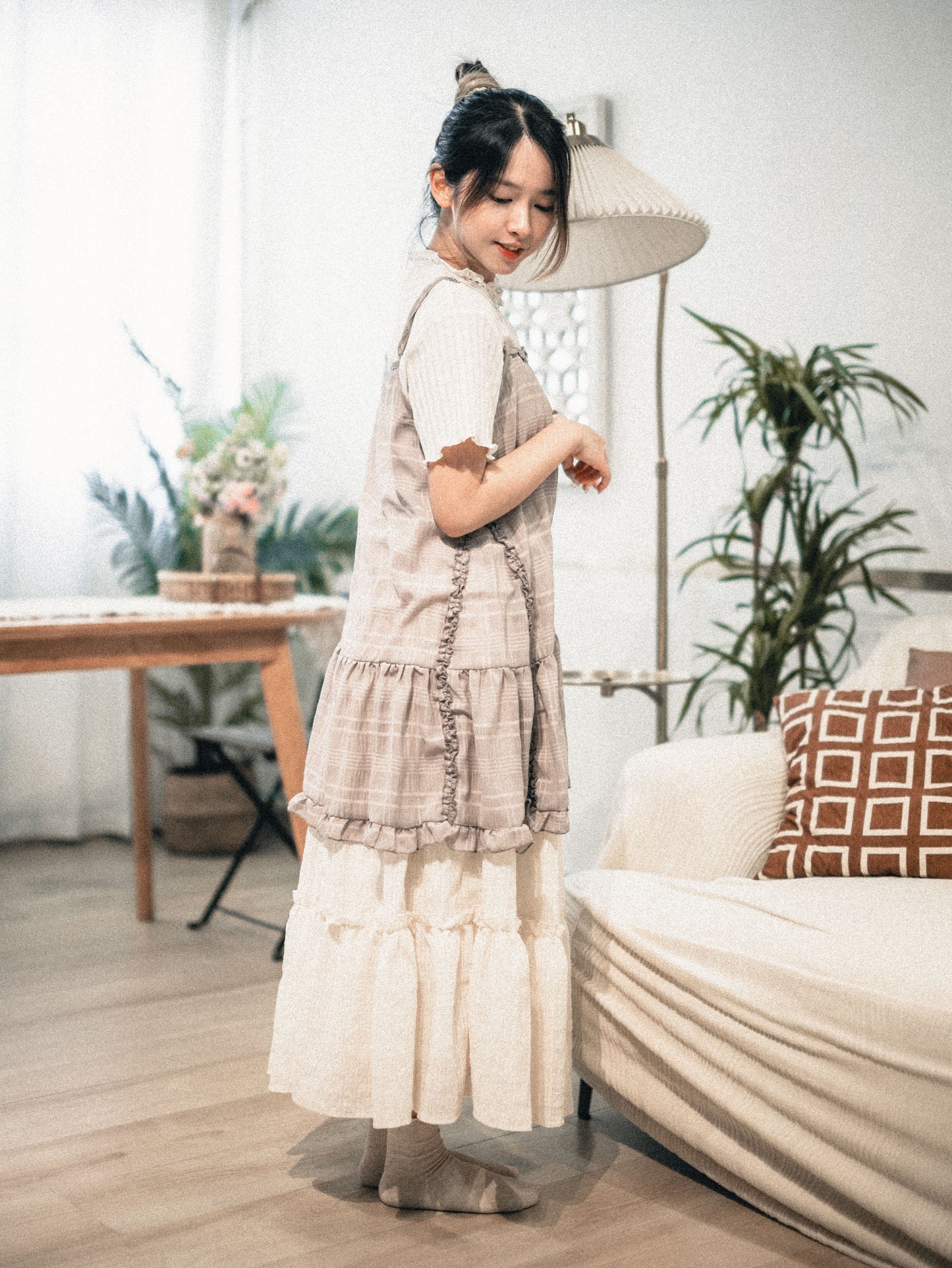 Lace領暗直紋TOP|2色入