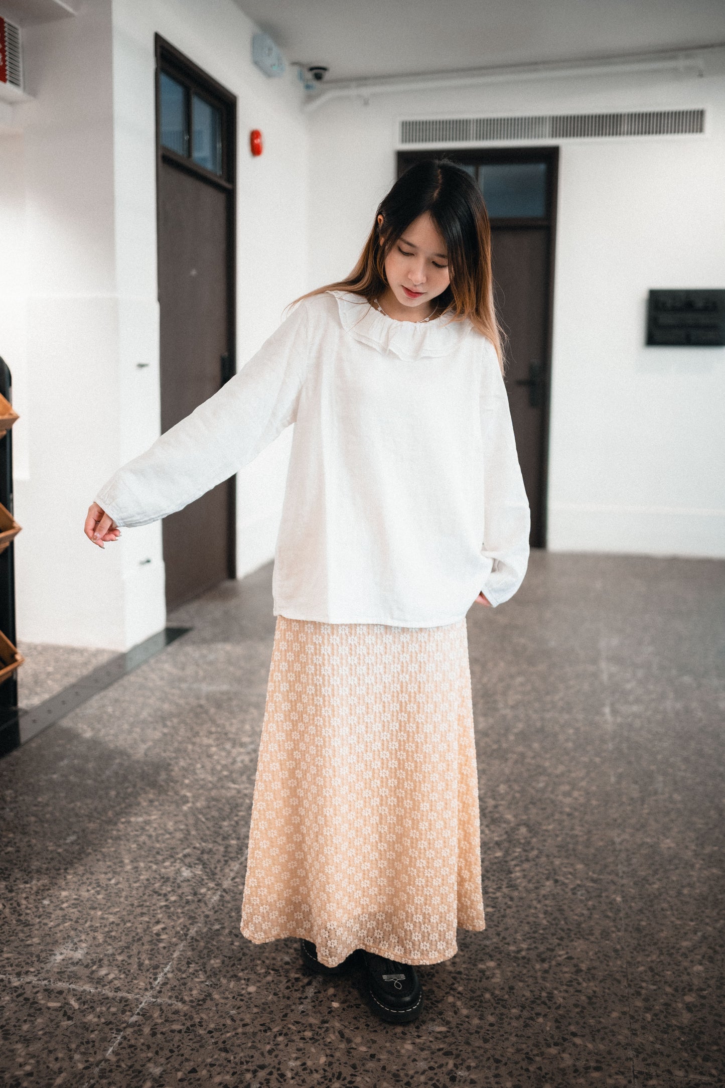 雙層圓花領長袖襯衫|2色入