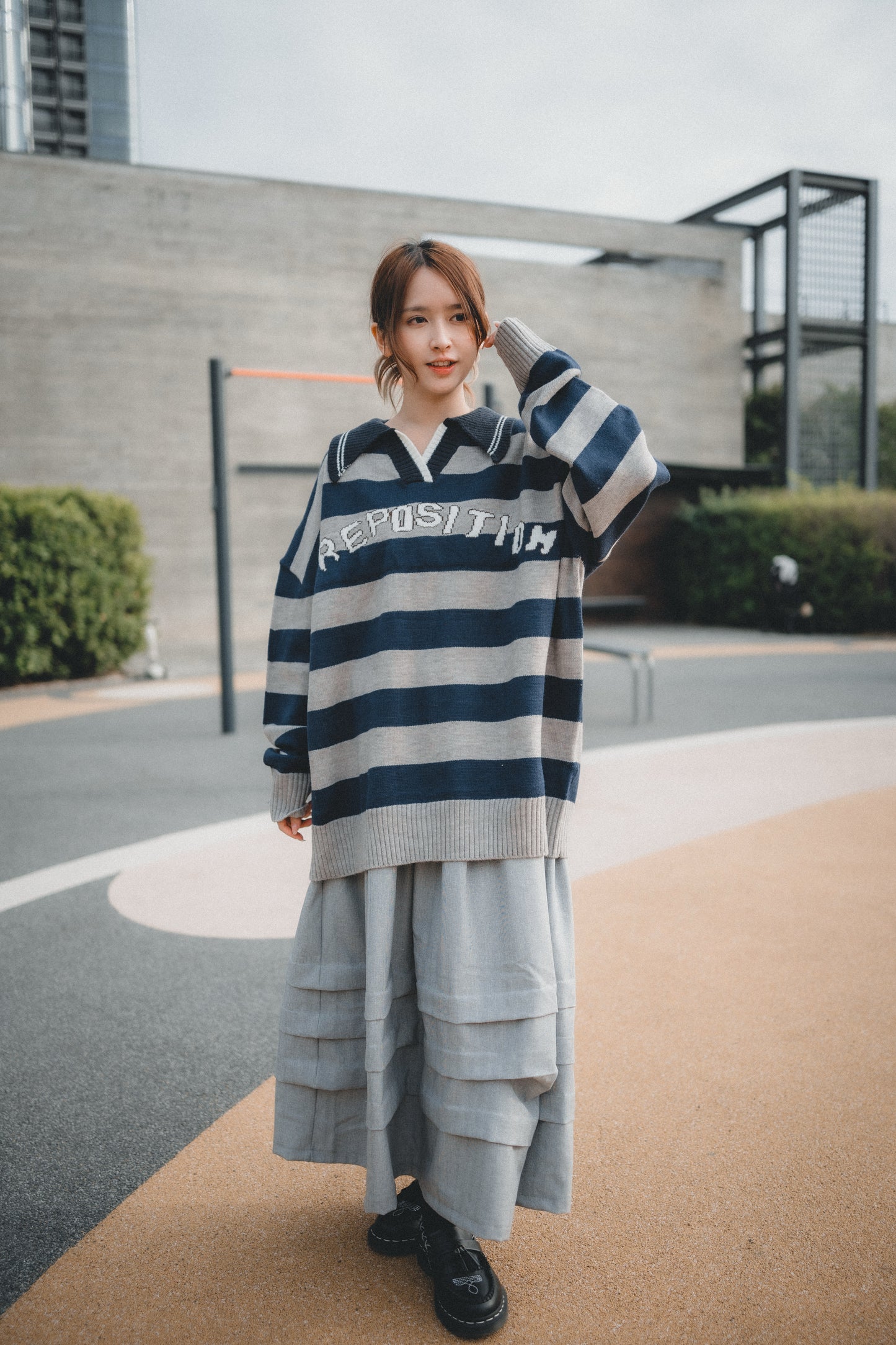 復古棒球風REPOSITION拼色針織上衣|3色入