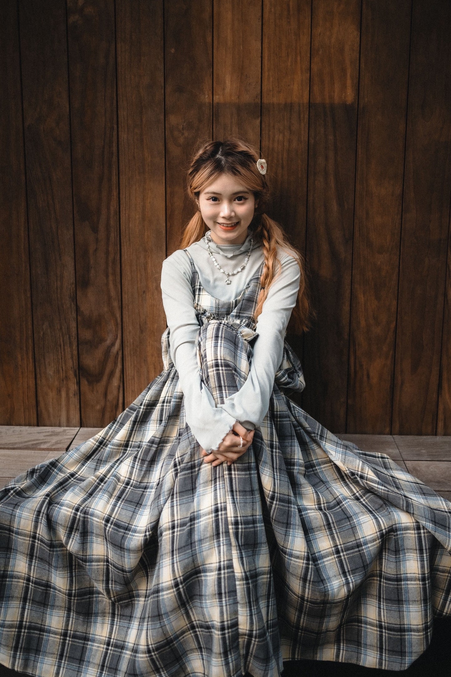 格子斜Ruffle吊帶OPS|2色入