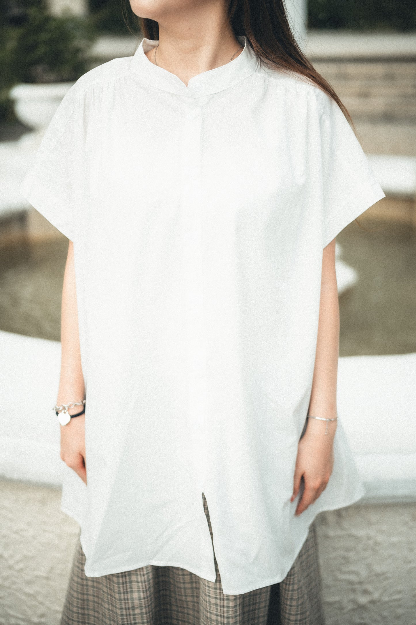 小飛袖鈕扣中長襯衫|2色入