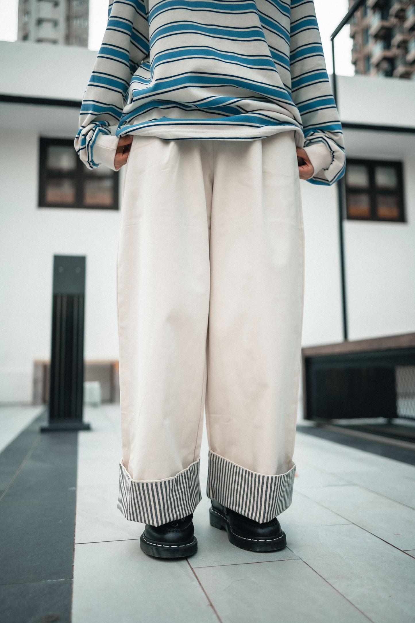 2WAY內直條布長褲|3色入