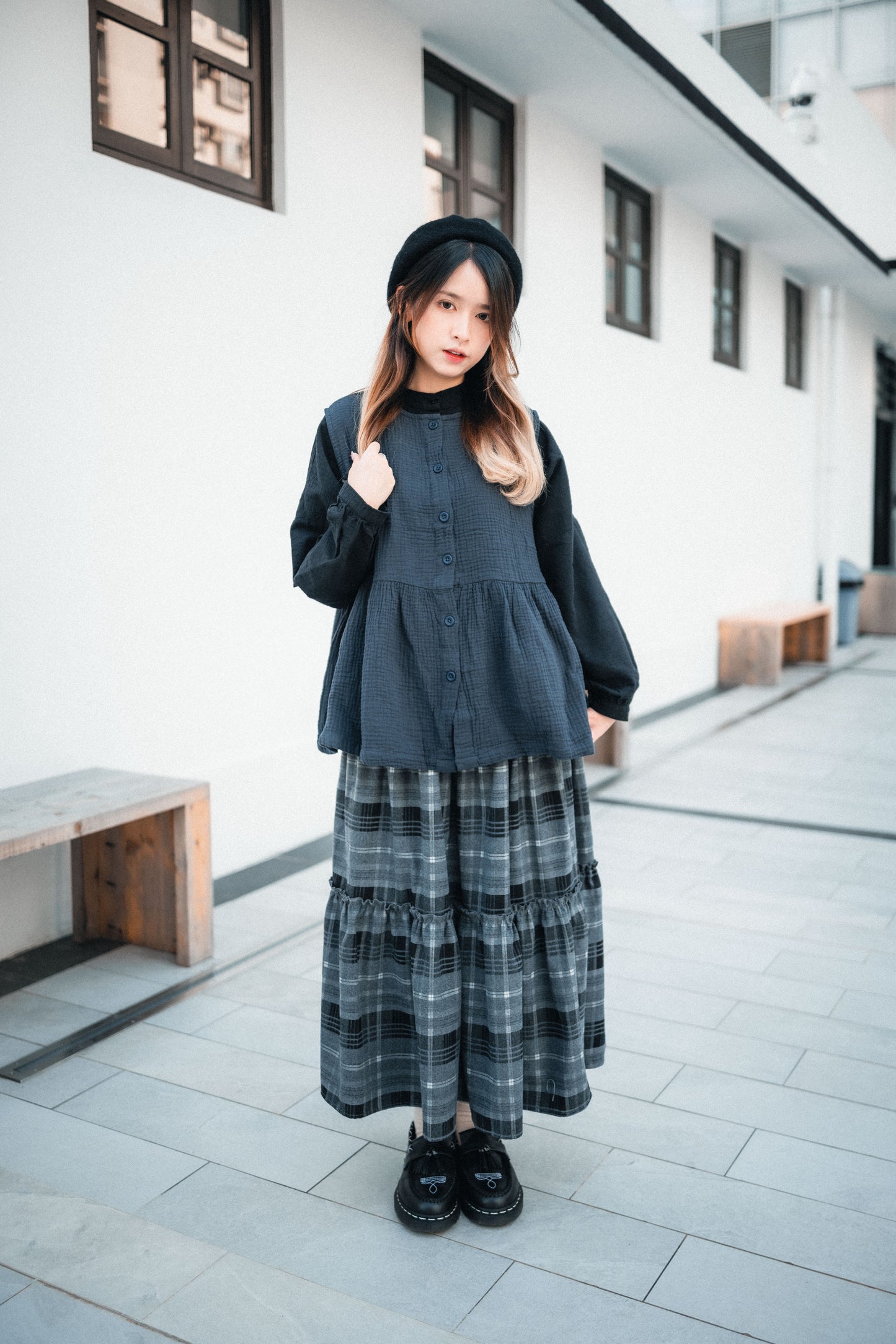 百搭易襯!圓領粒粒格紋襯衫|3色入