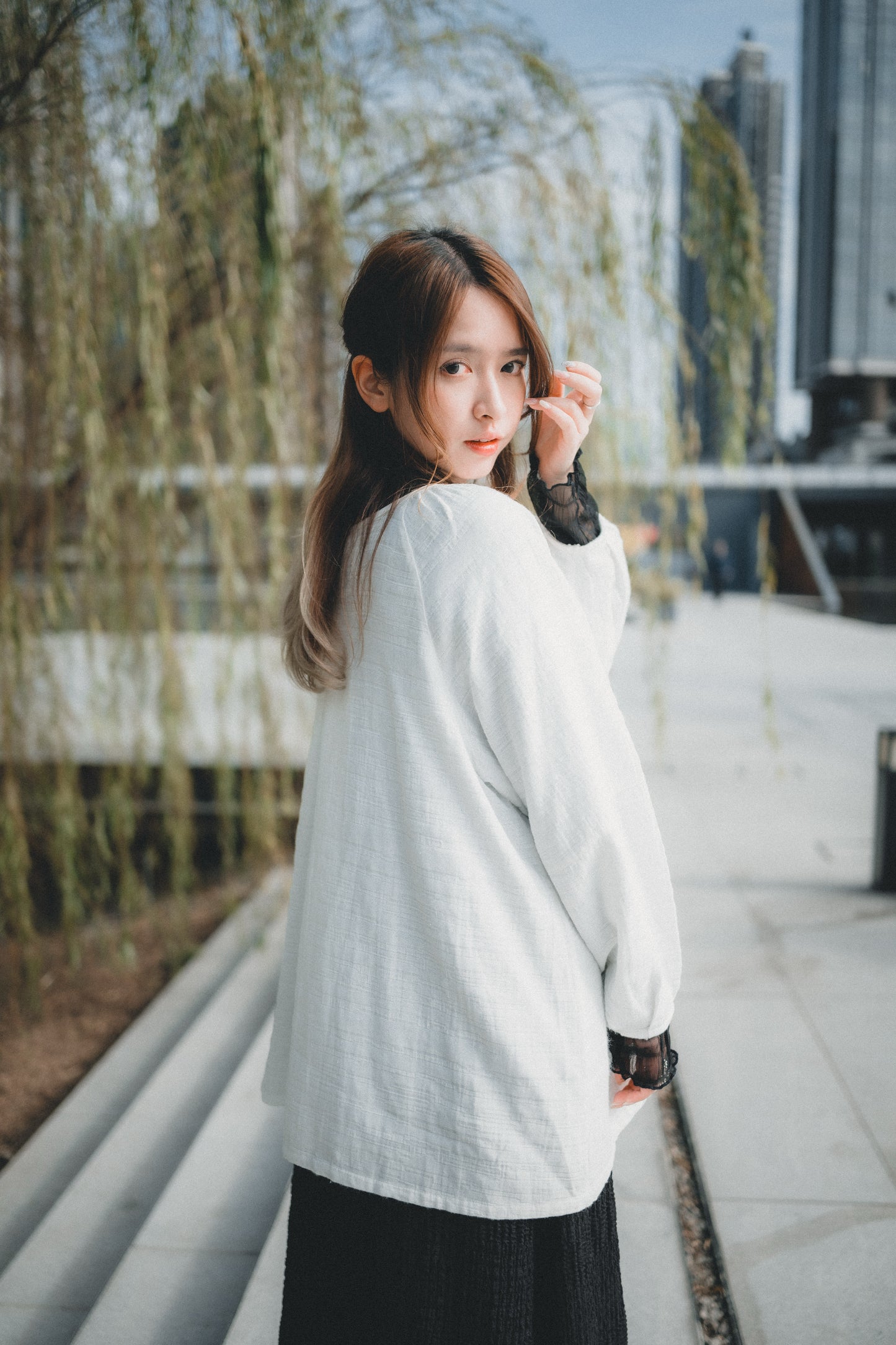 棉麻壓摺泡泡袖上衣|3色入