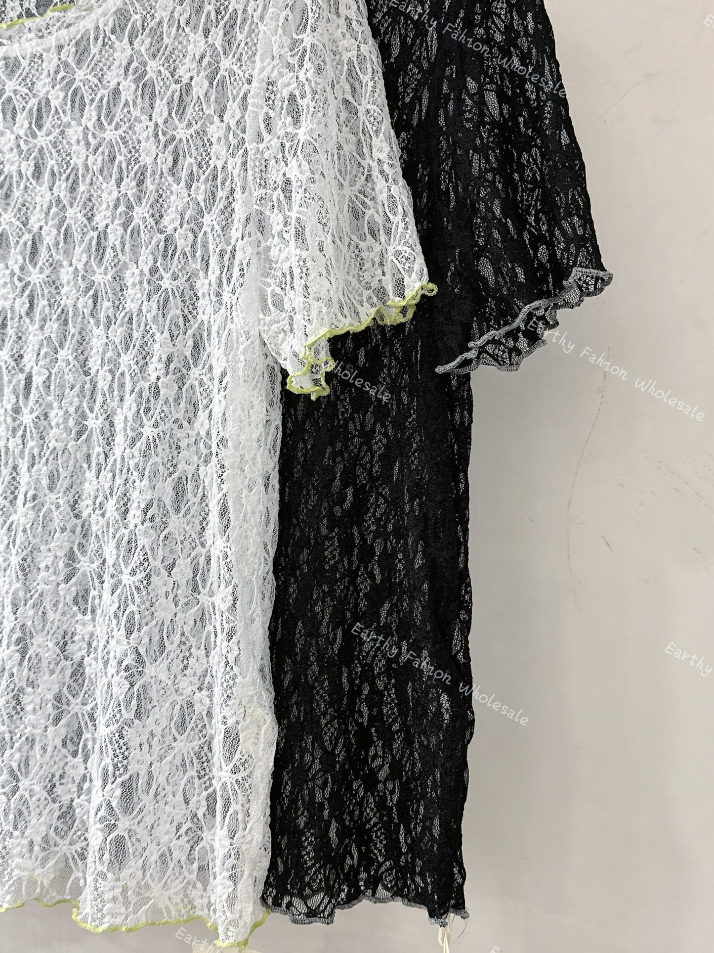 撞色捲邊Lace短袖Top|2色入