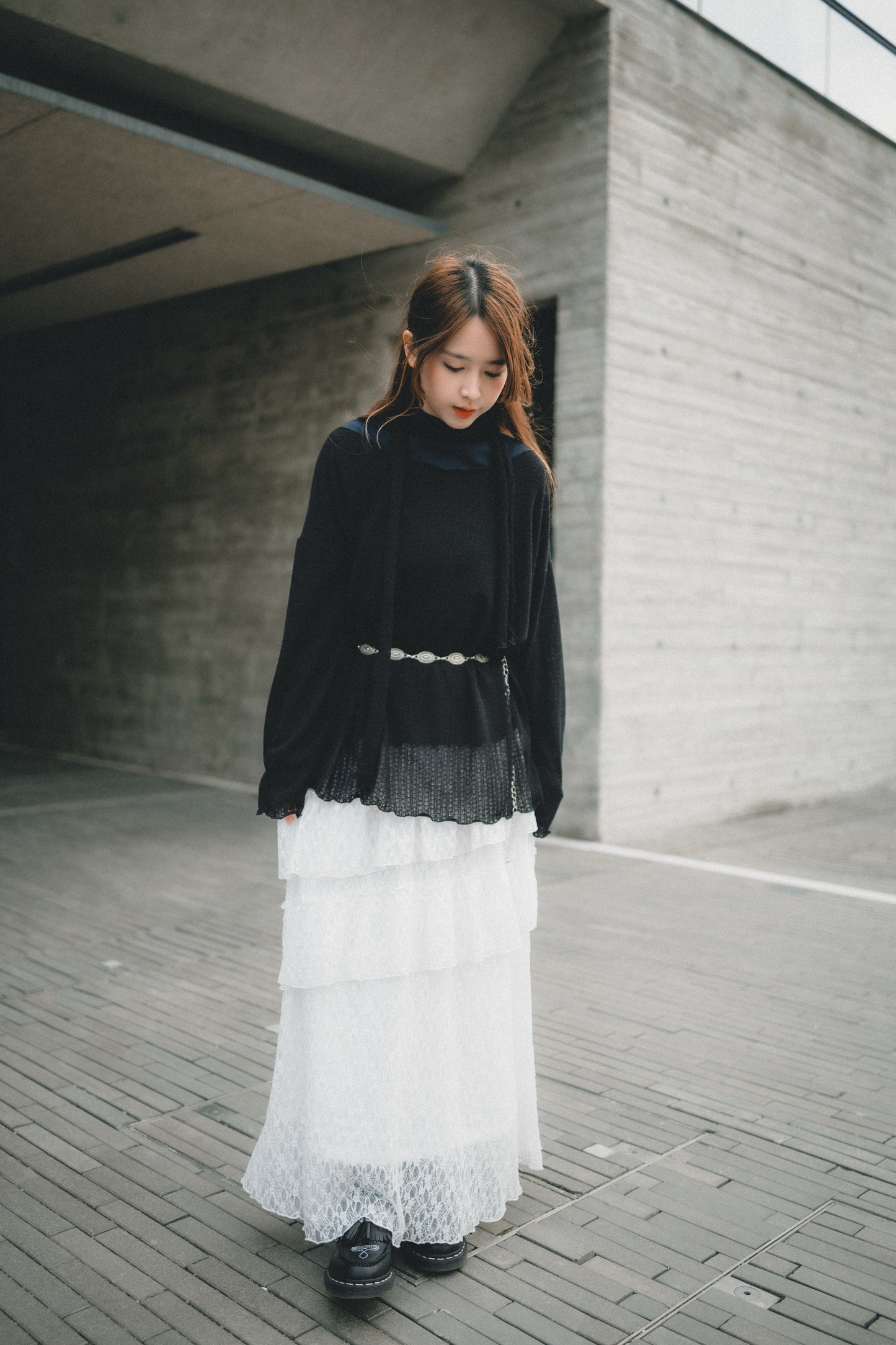 LOOSE FIT薄針織上衣 連圍巾set|3色入